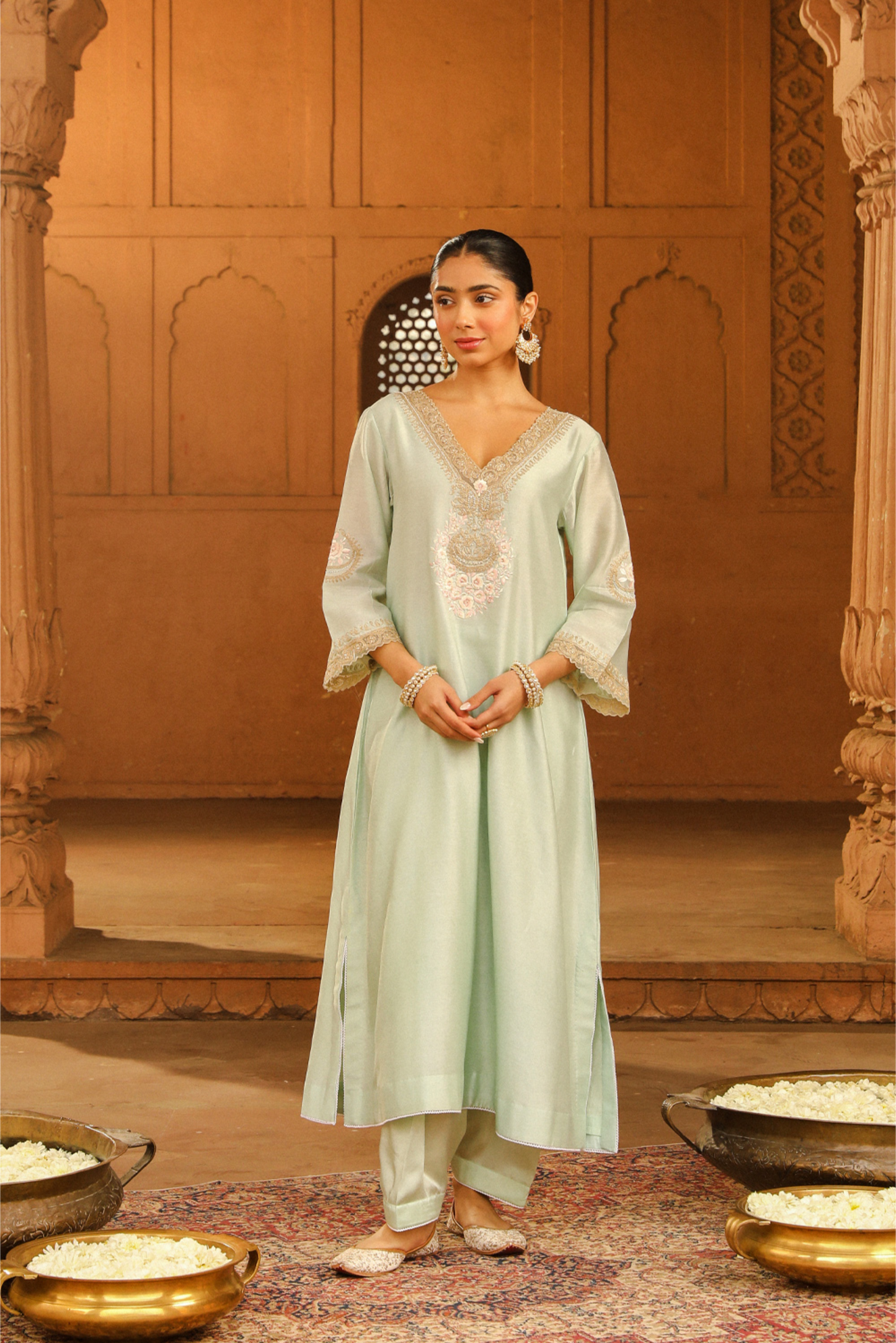 Sanvi A-line chauga with salwar - Misty Green