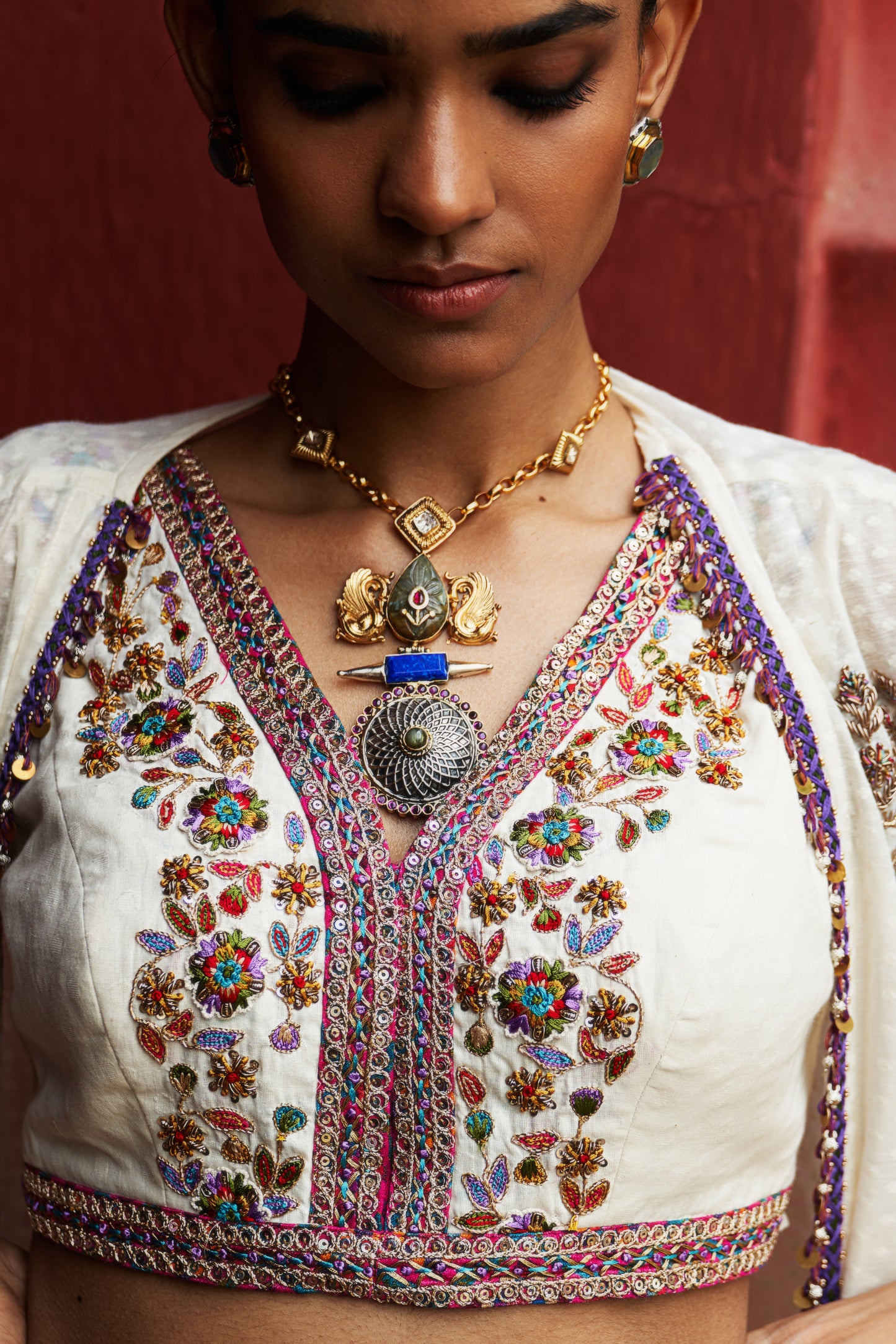 Ivory Embroidered Cape Set