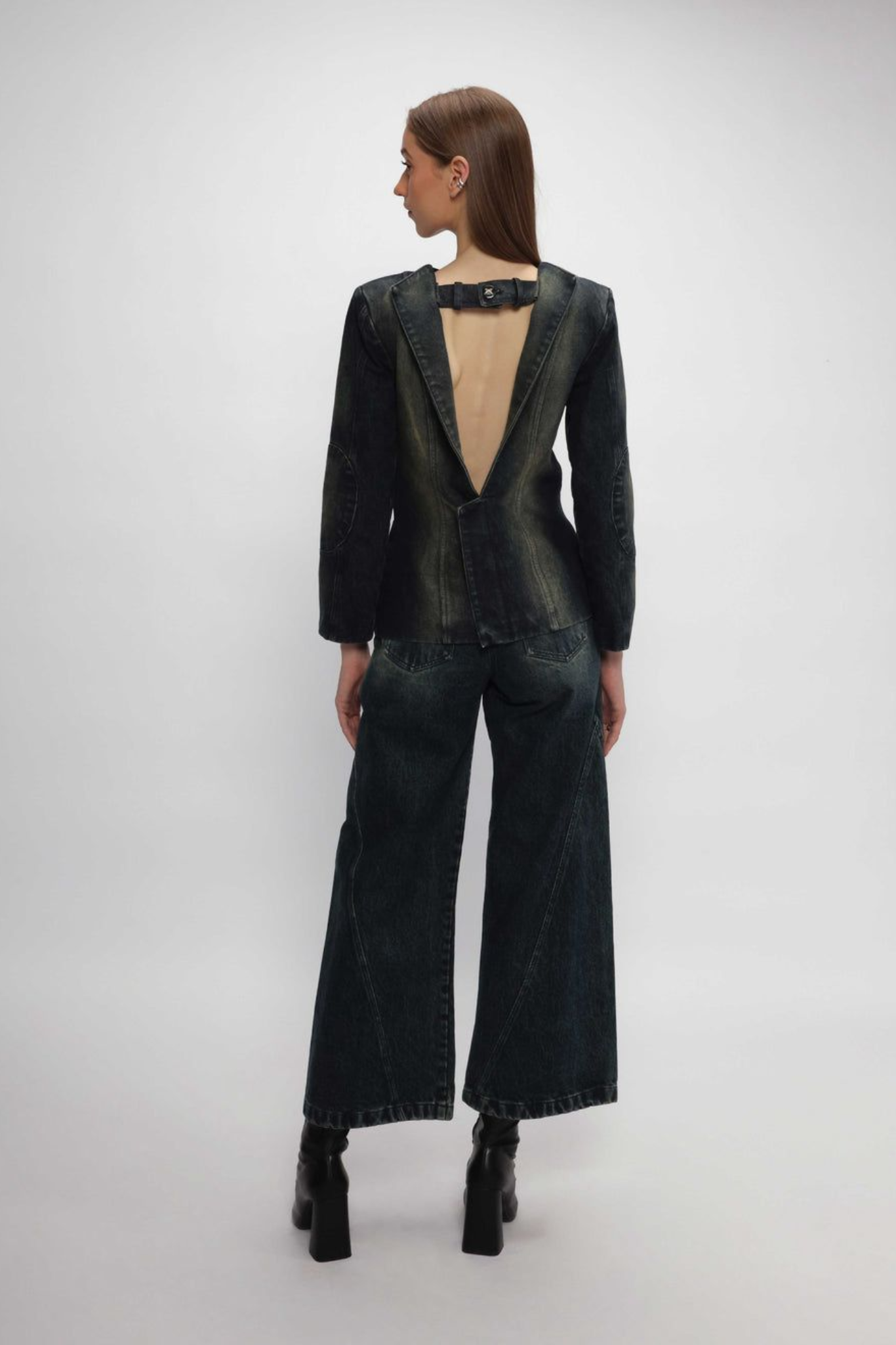 Denim Blazer with Open Back