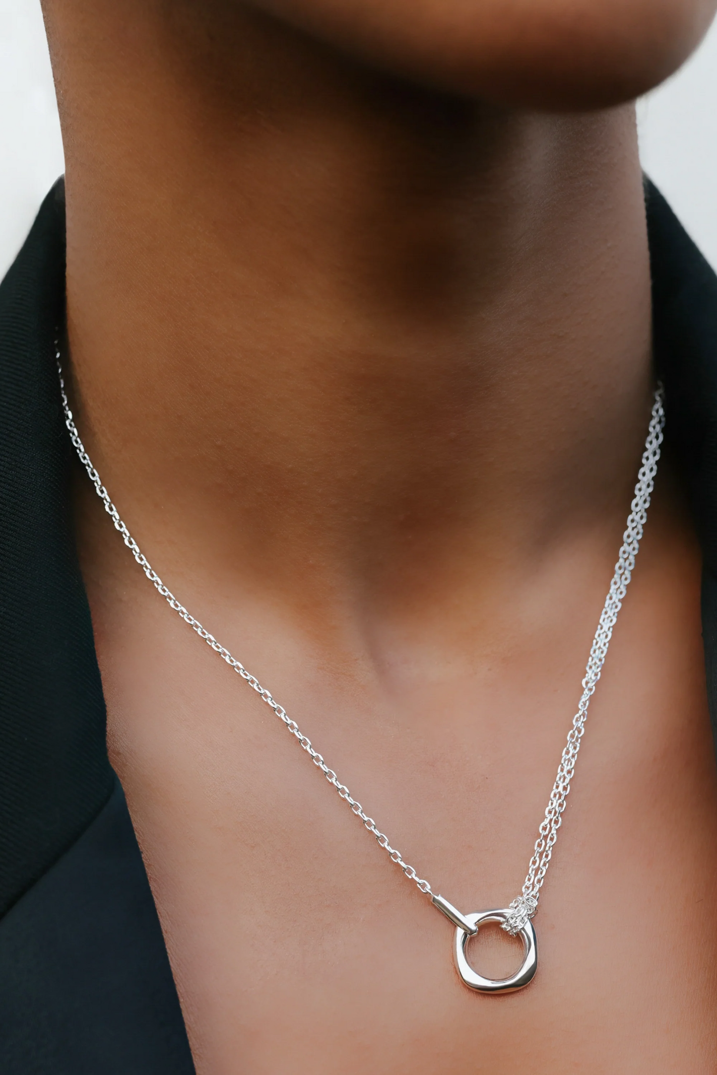 Squircle Pendant With Knotted Chain In Sterling Silver