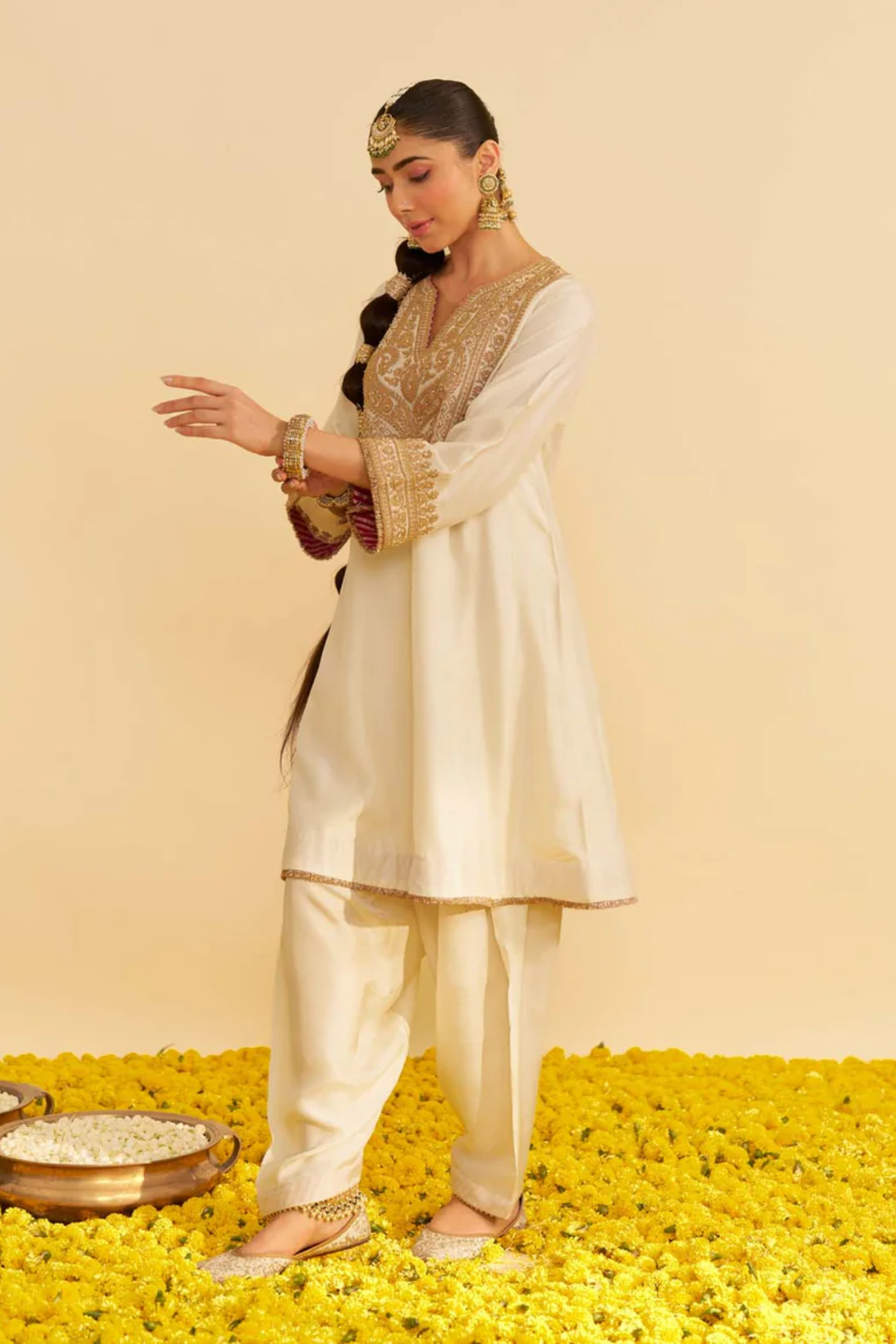 Mehza - Daisy Ivory Short Chauga With Salwar and Dupatta