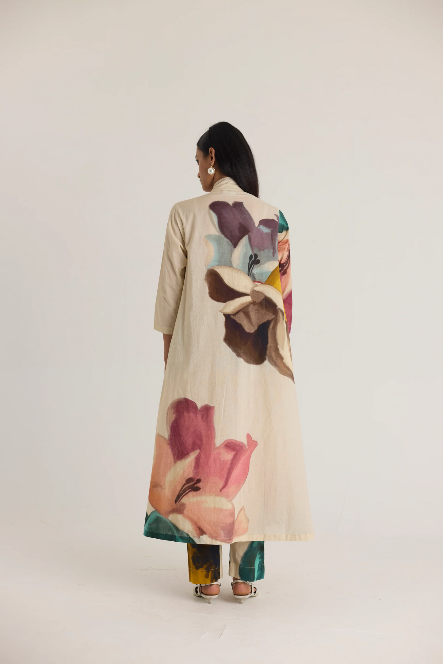 Lila V neck long Kurta Set