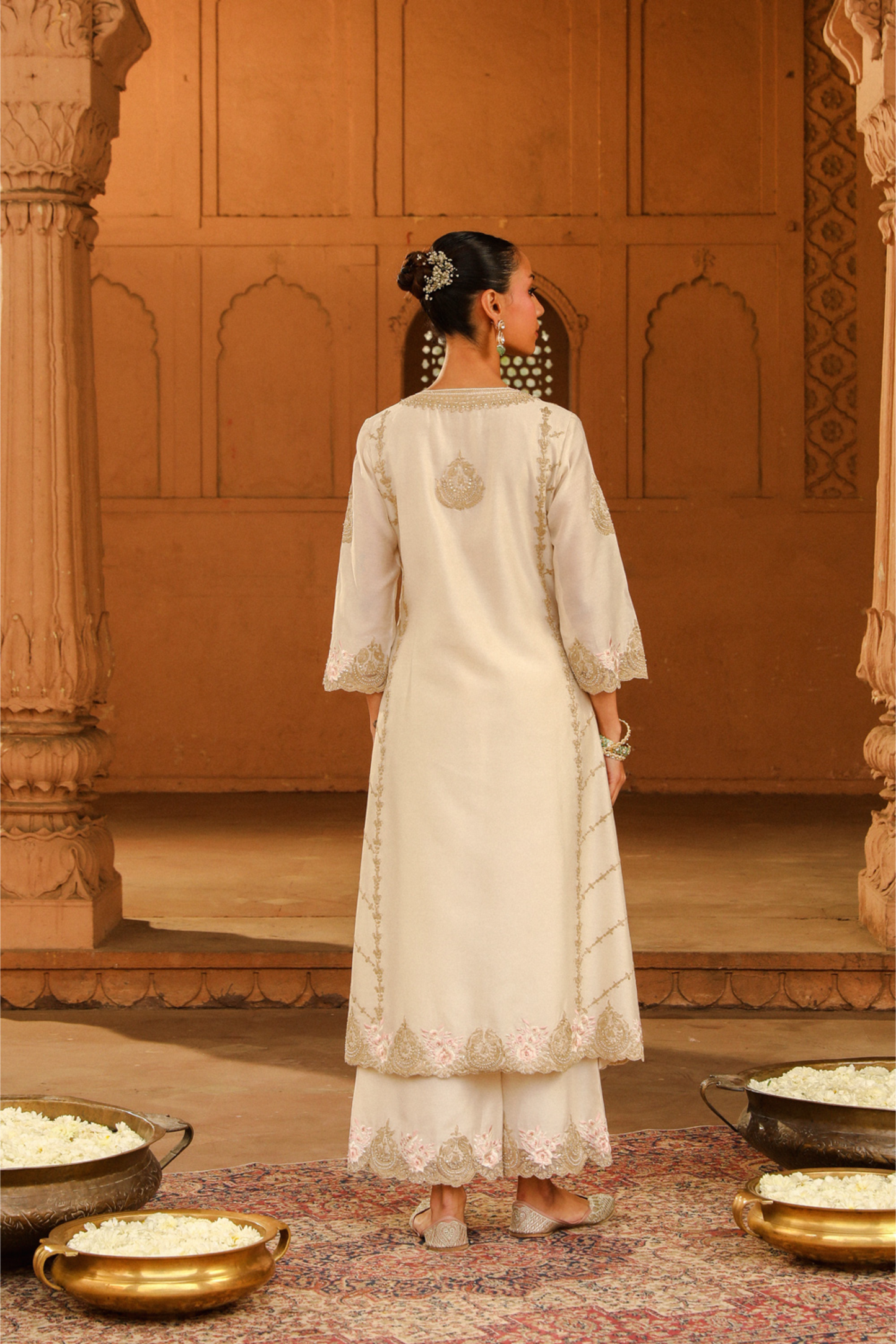 Yusra A-line palazzo suit with dupatta - Daisy Ivory