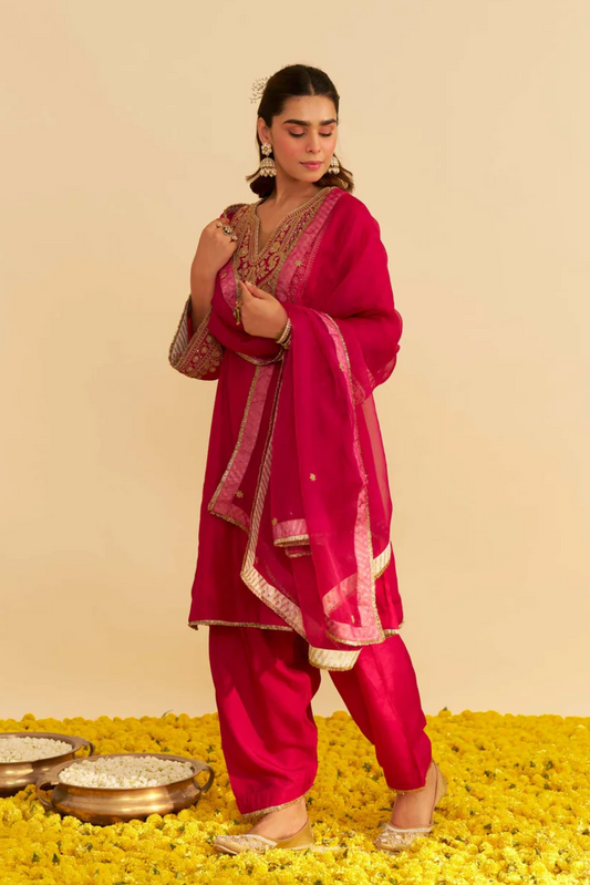 Mehza - Hotpink Short Chauga With Salwar and Dupatta