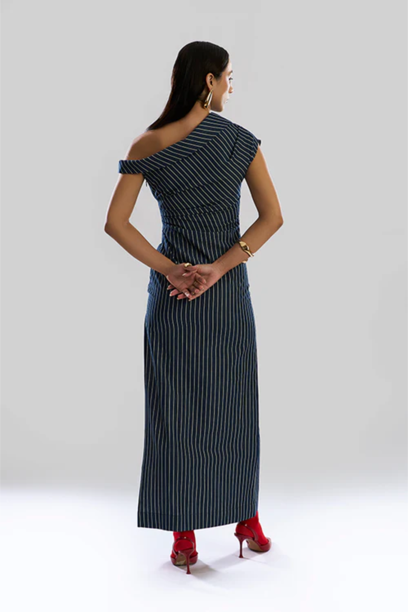 Linear Shift one shoulder Denim Dress