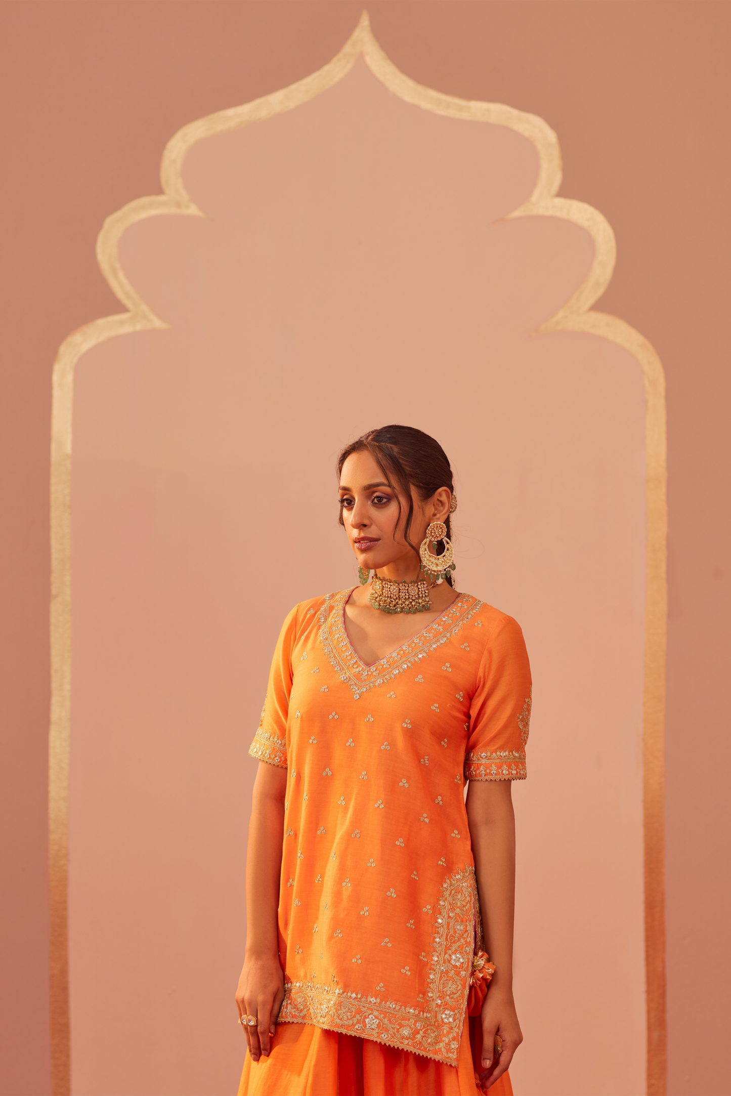 Faaiza Kurta Lehenga Set - Tangerine Orange