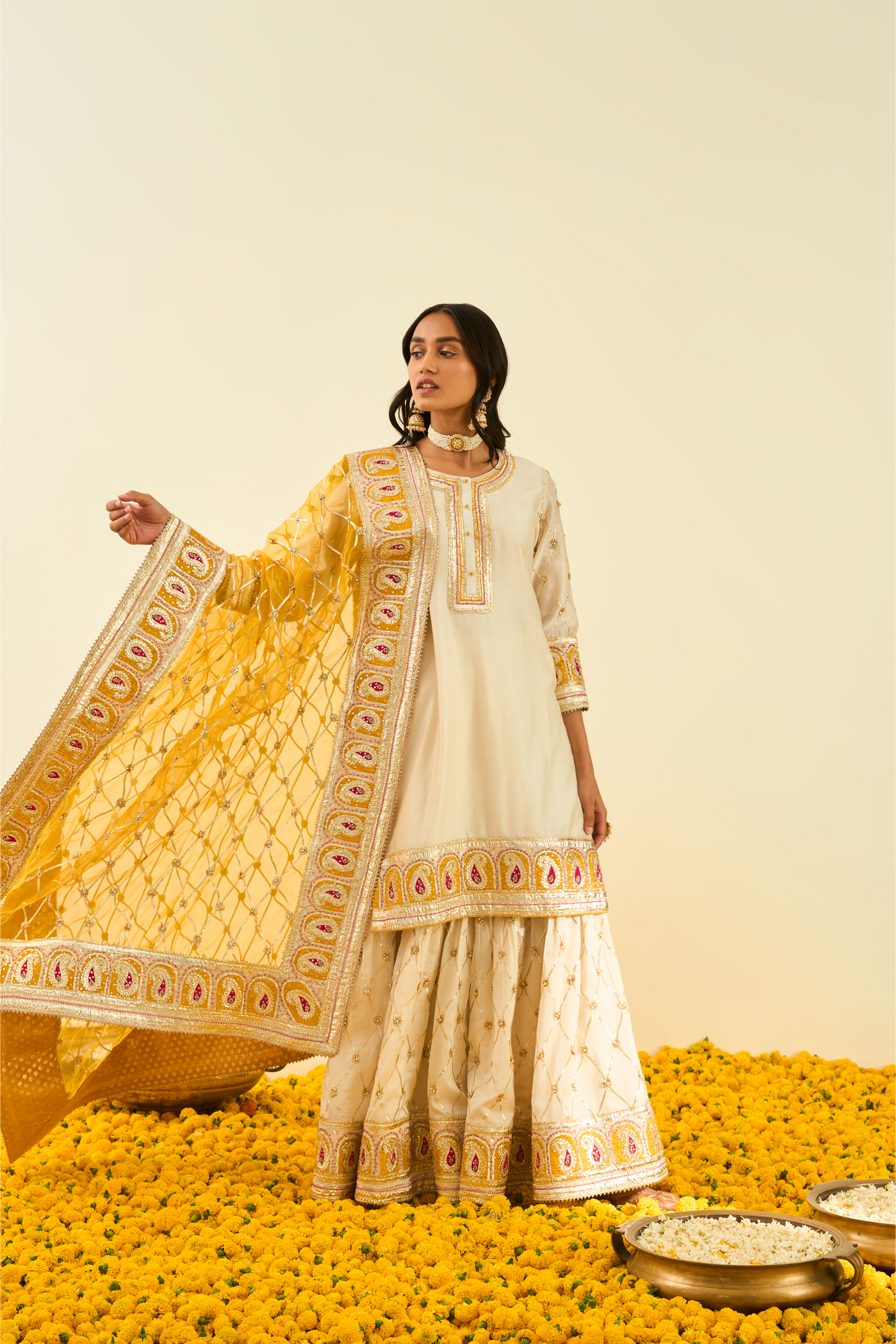 Shabina Kurta with Garara and Dupatta - Daisy Ivory