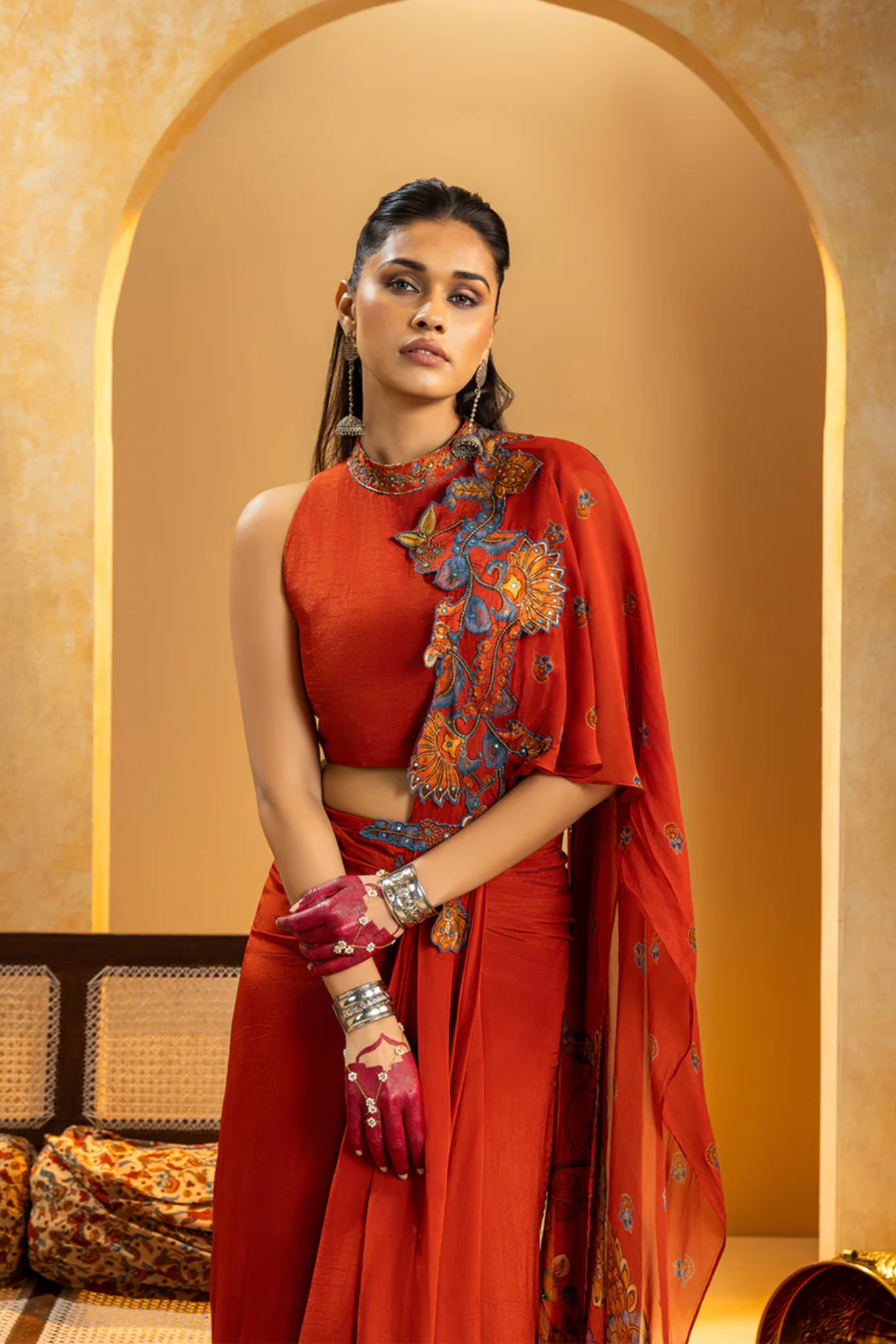 Rangtara Appliqued pre-stitched saree