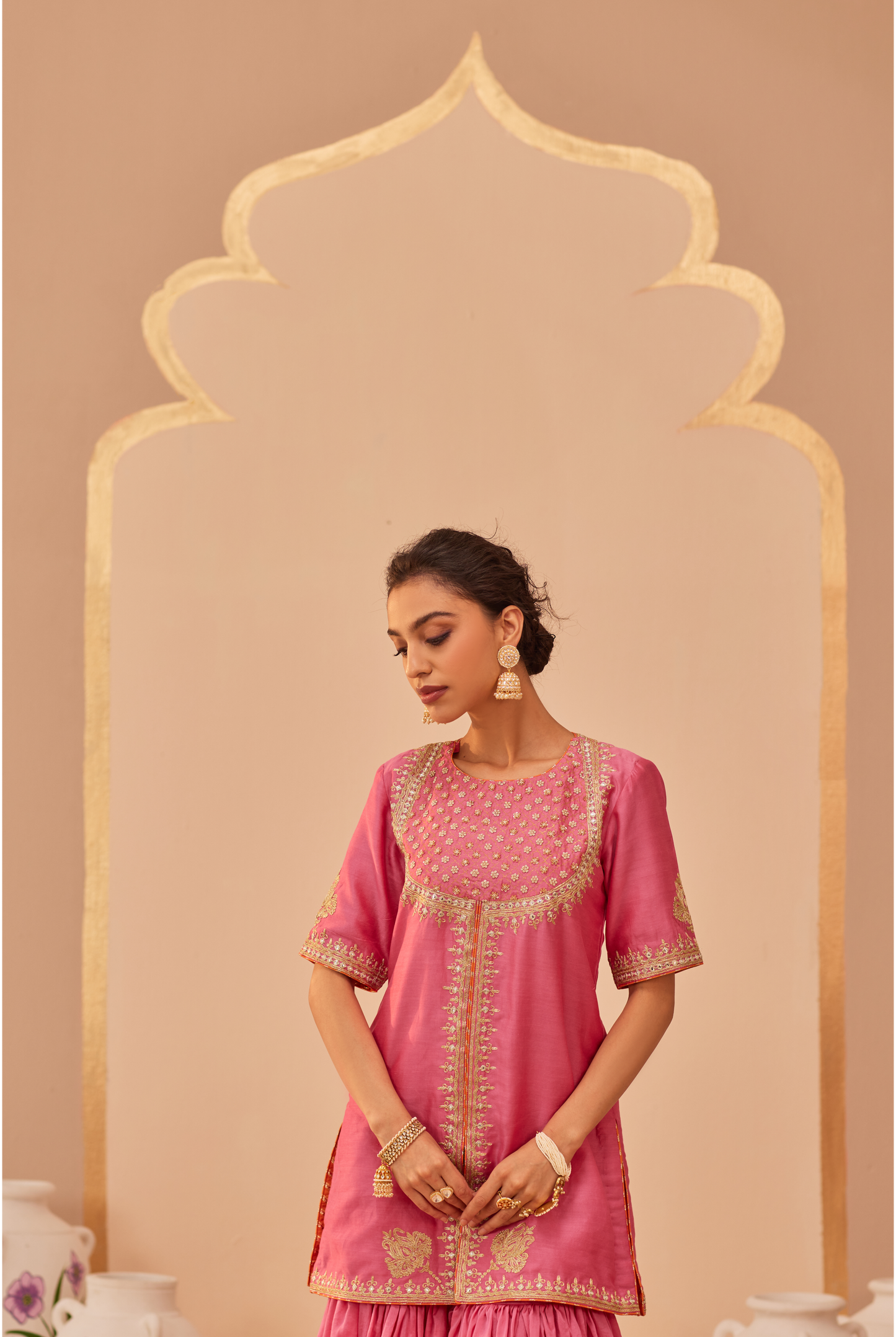 Suhair Kurta Garara Set - Flamingo Pink