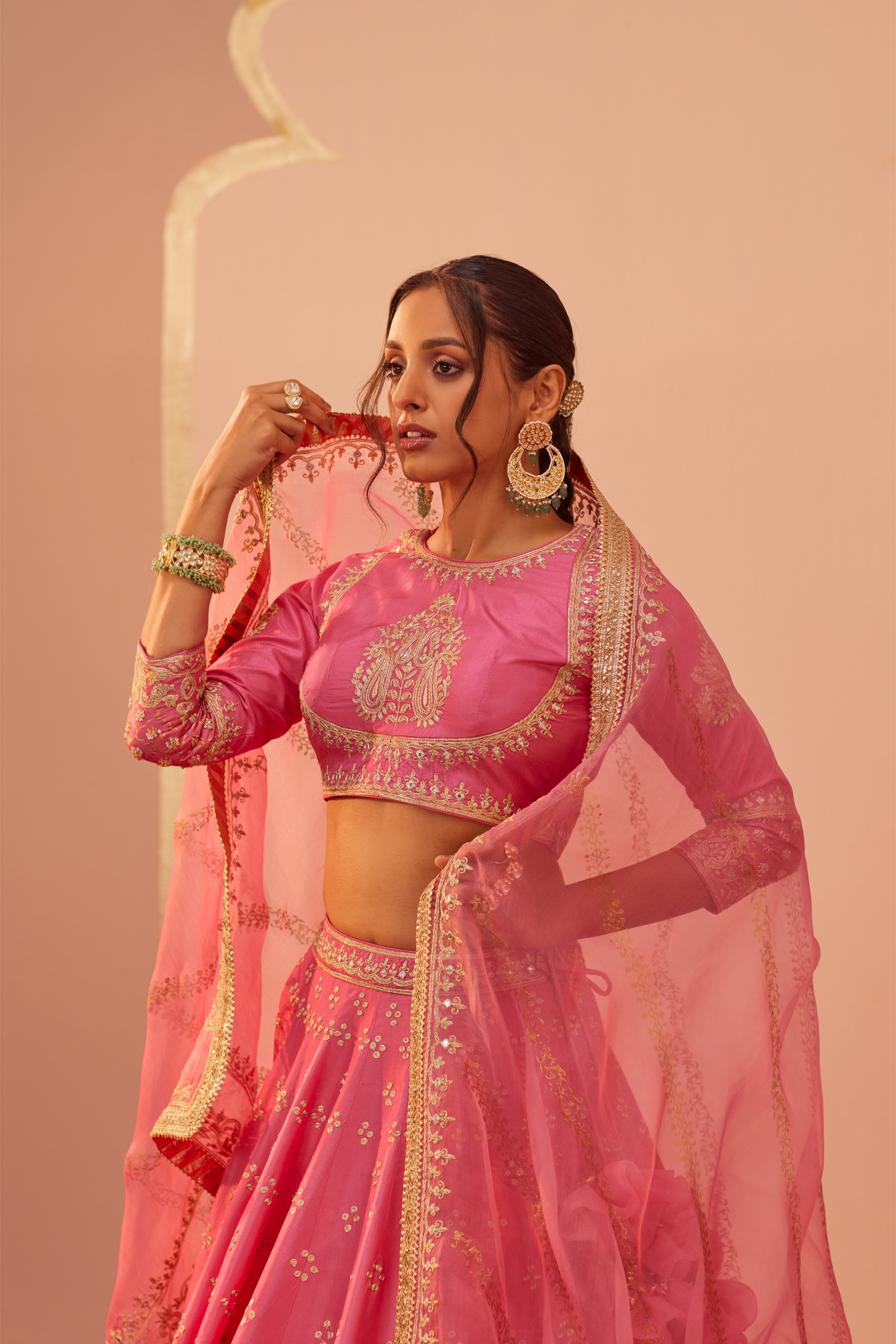 Naaina Short Blouse With Lehenga and Dupatta