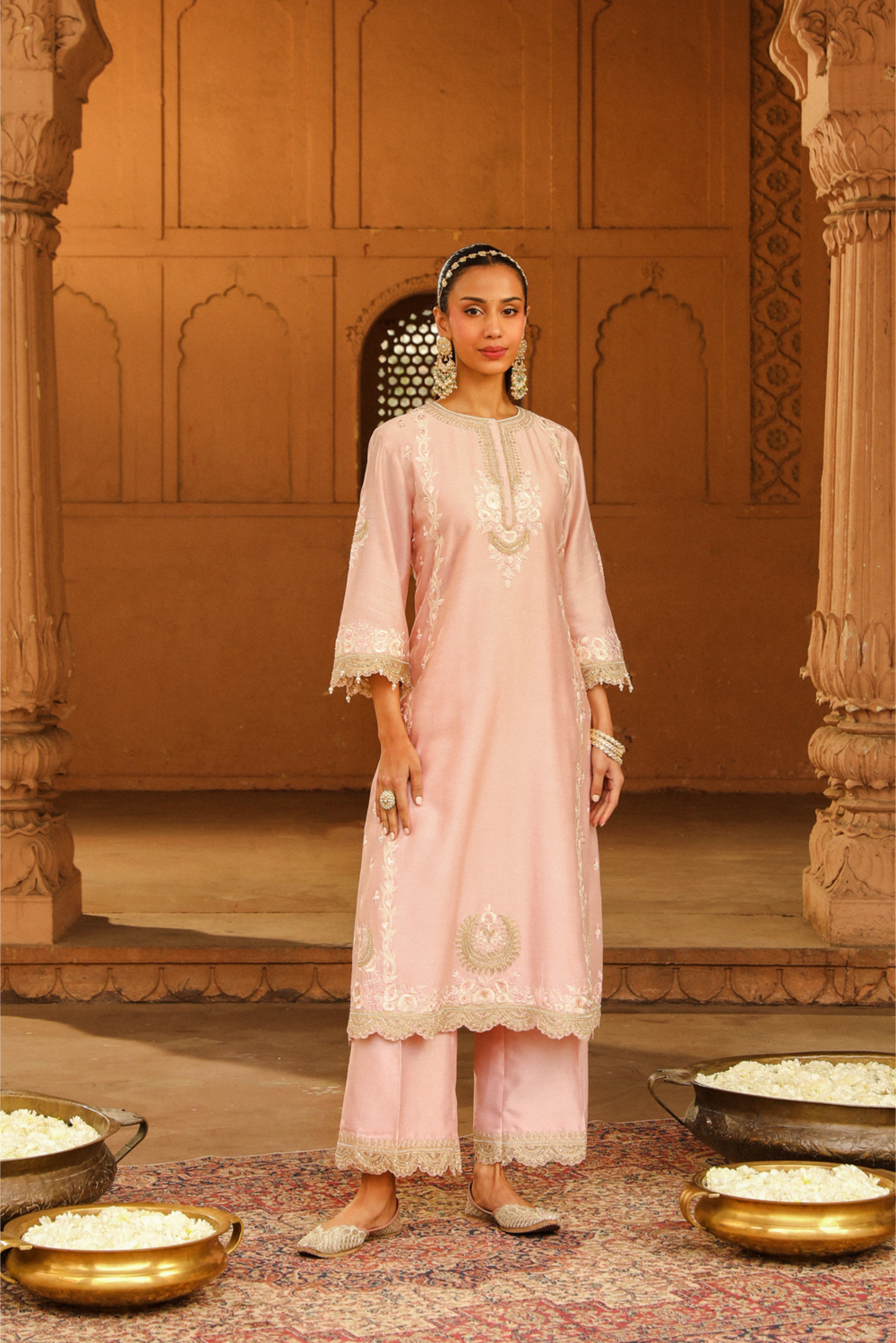 Yasna A-line palazzo suit with dupatta - Blush Pink