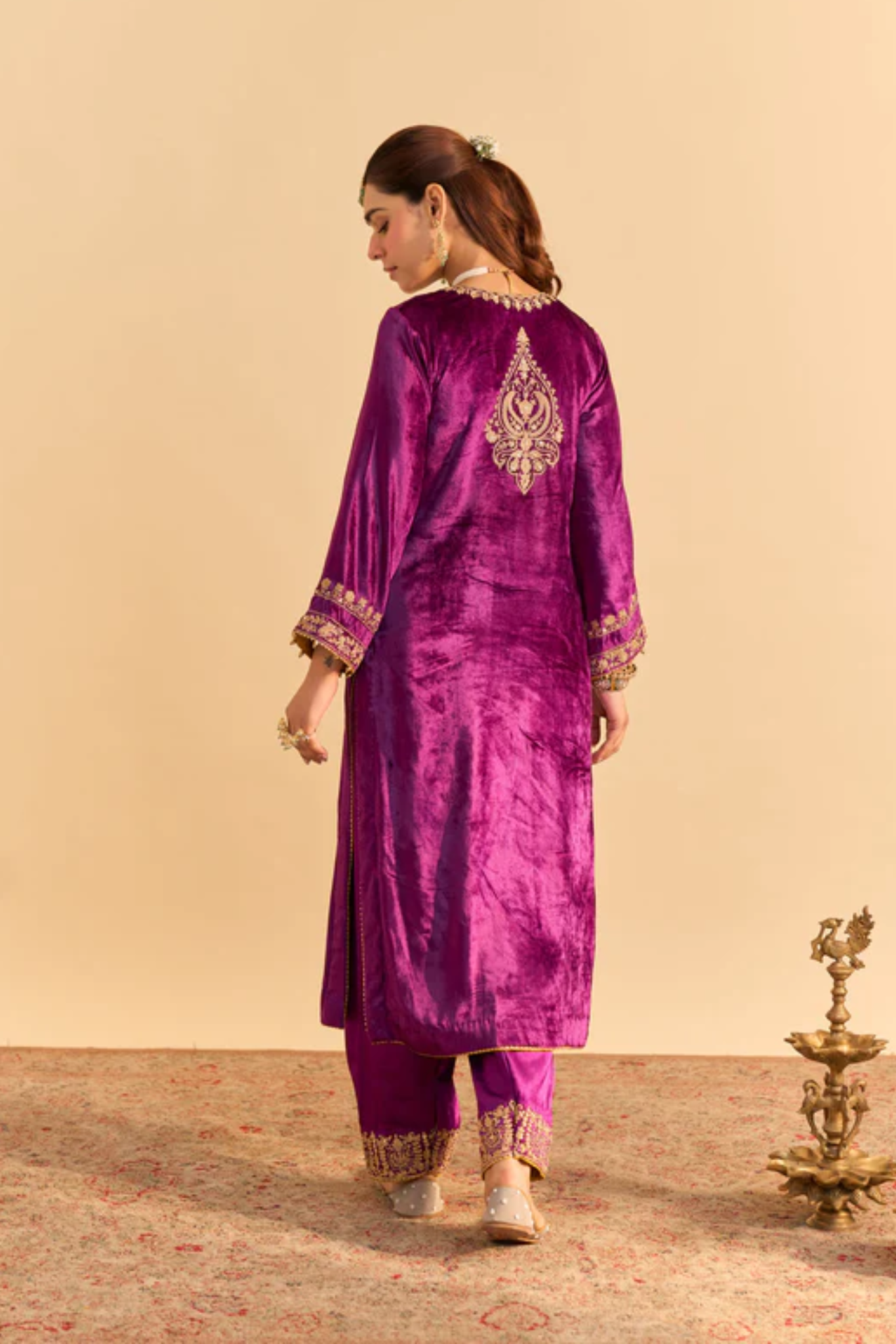 Fareeha - Silk Velvet Deep Purple Kurta With Salwar