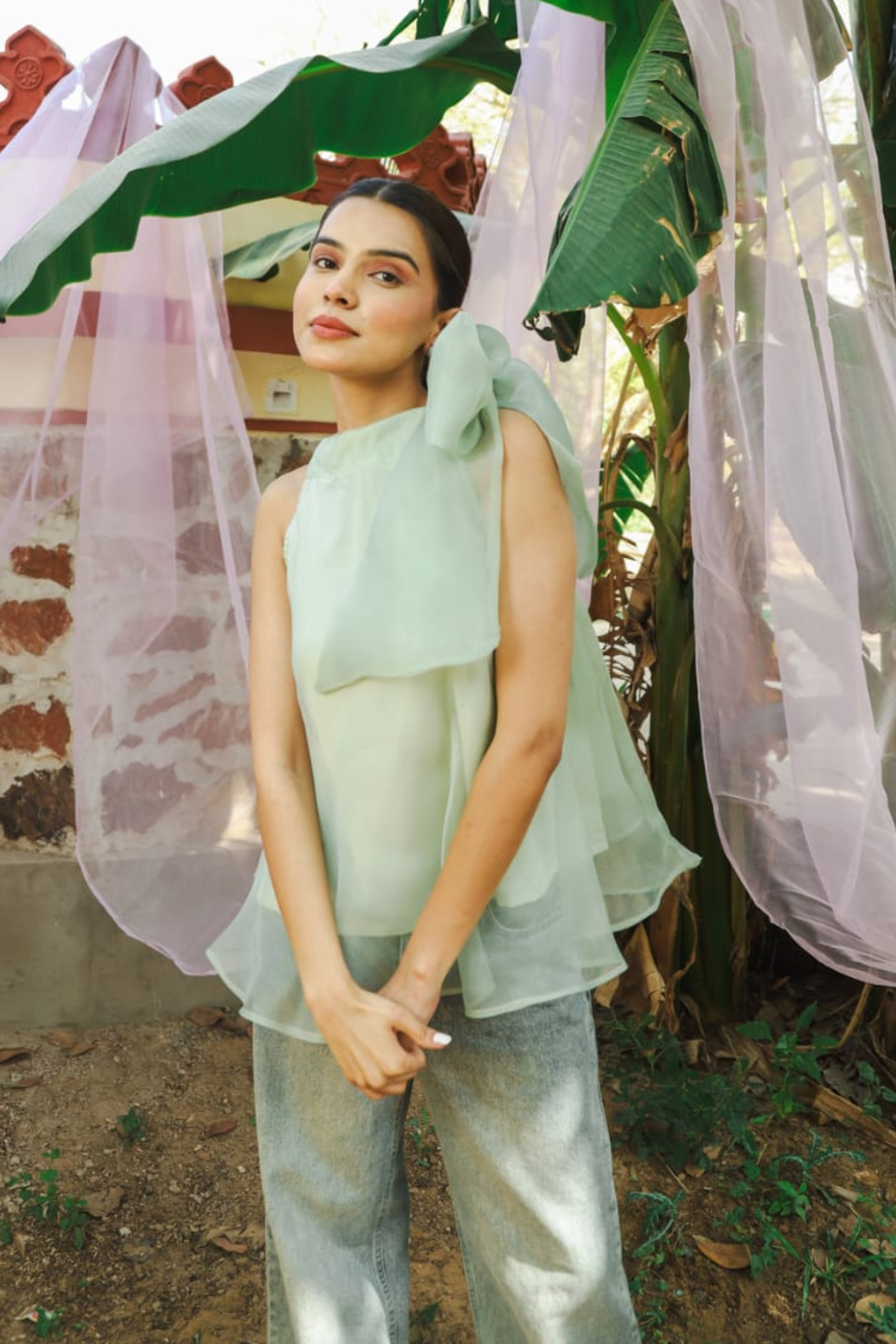 Organza Bow Top- Green