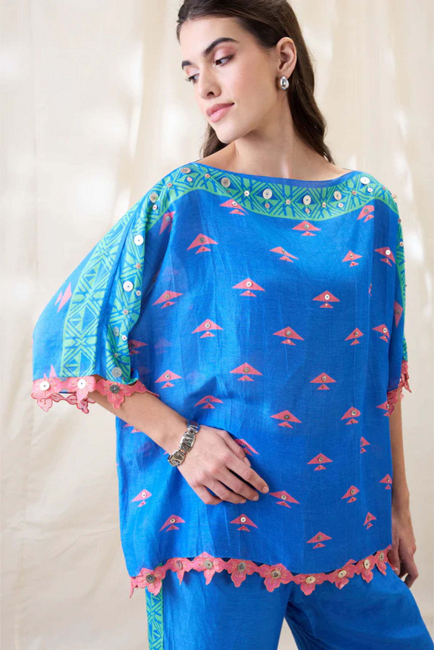 Kitchra Appliqued Kimono Co-ord Set (Blue)