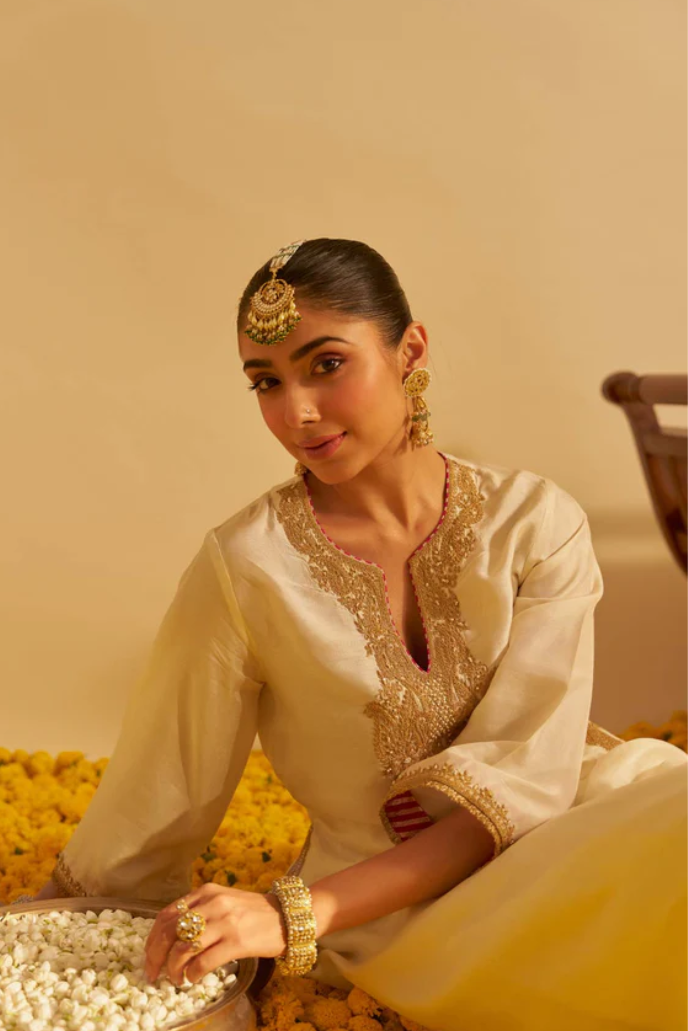 Amaya - Daisy Ivory Long Kaftan With Salwar and Dupatta