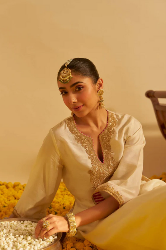 Amaya - Daisy Ivory Long Kaftan With Salwar and Dupatta