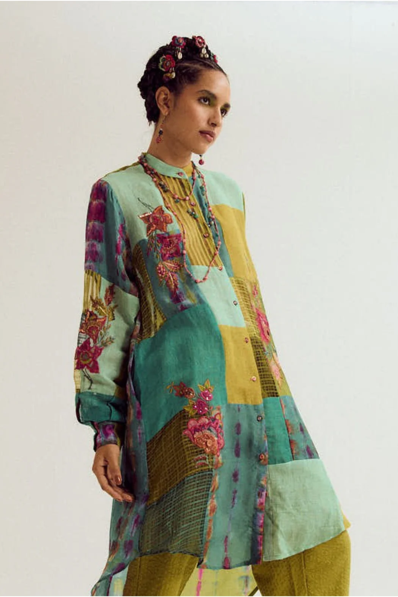 Shrub Rose Patchwork Co-ord Set- Turq / Green