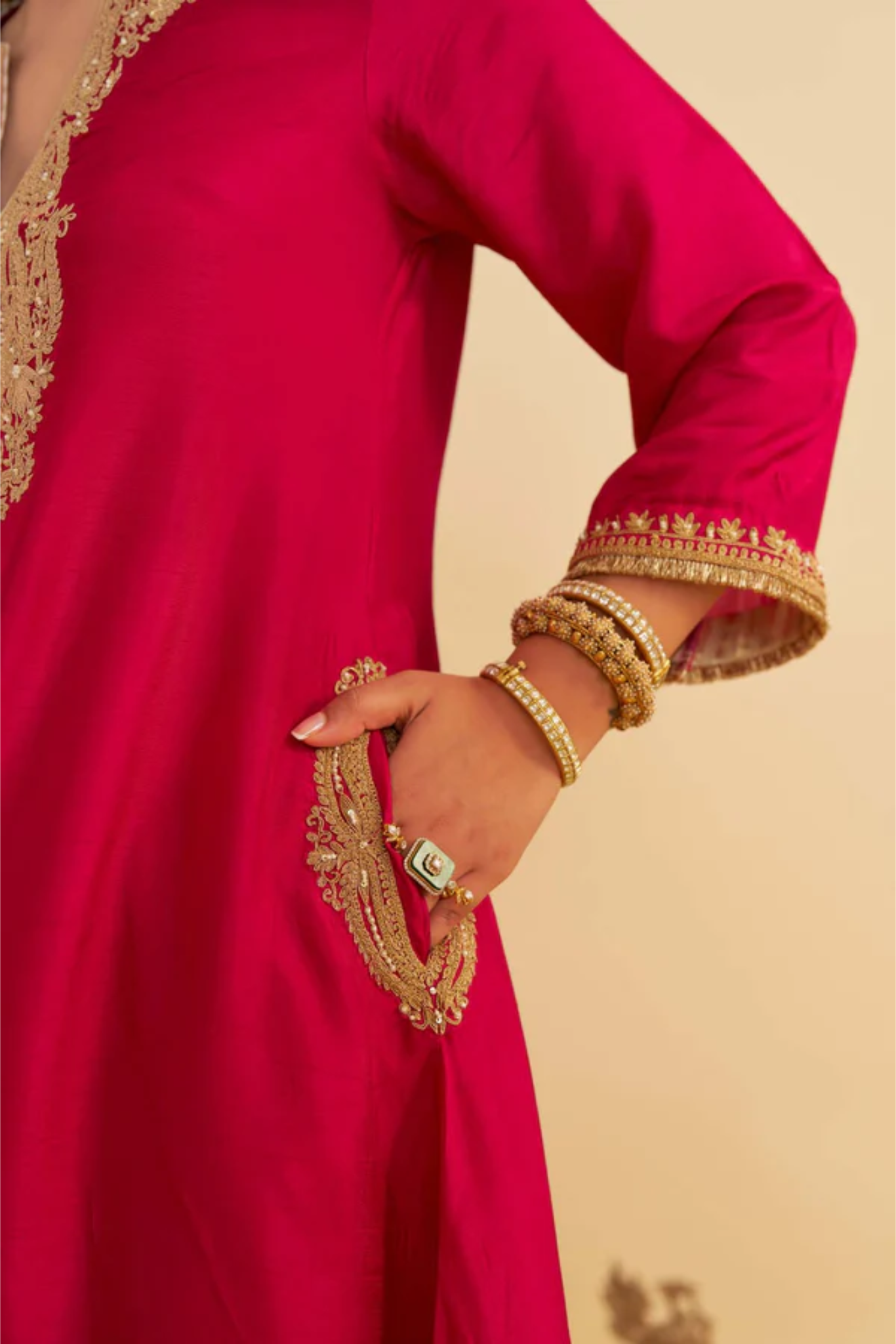 Amaya - Hotpink Long Kaftan With Salwar and Dupatta