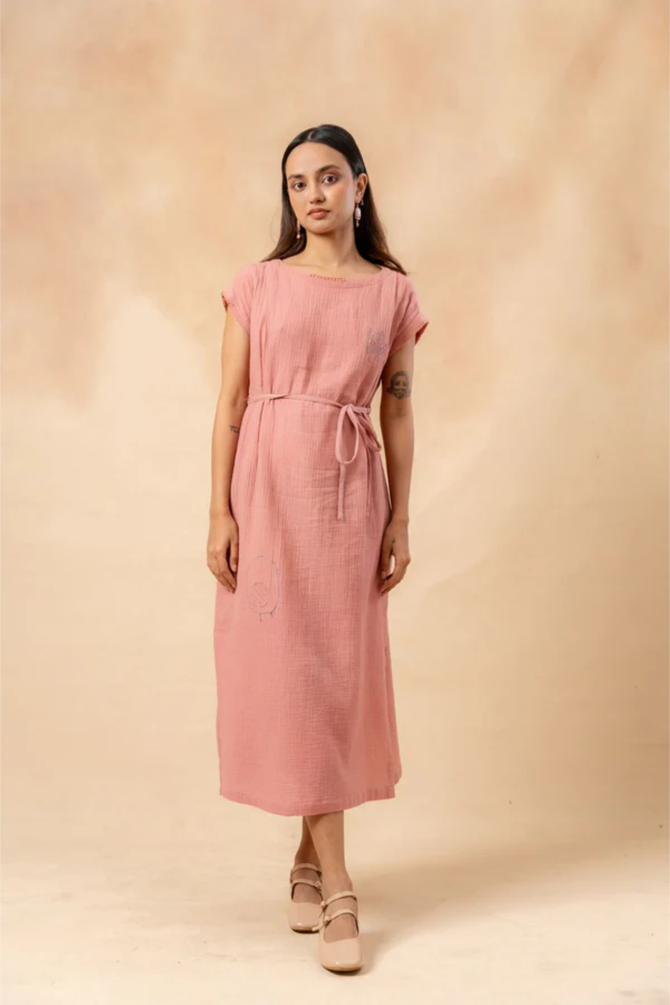 ERNA ORGANIC COTTON DRESS WITH WAIST BELT