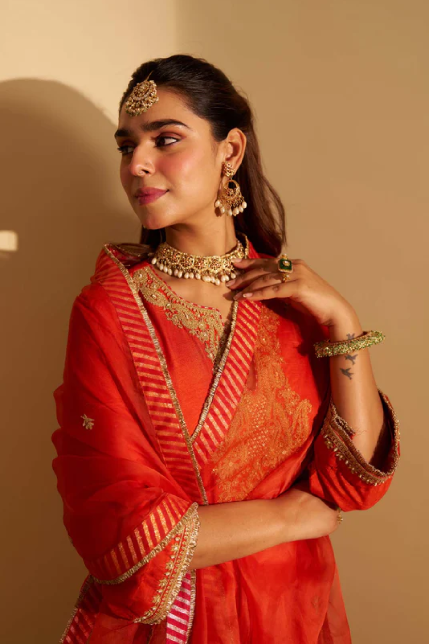 Amaya - Burnt Orange Long Kaftan With Salwar