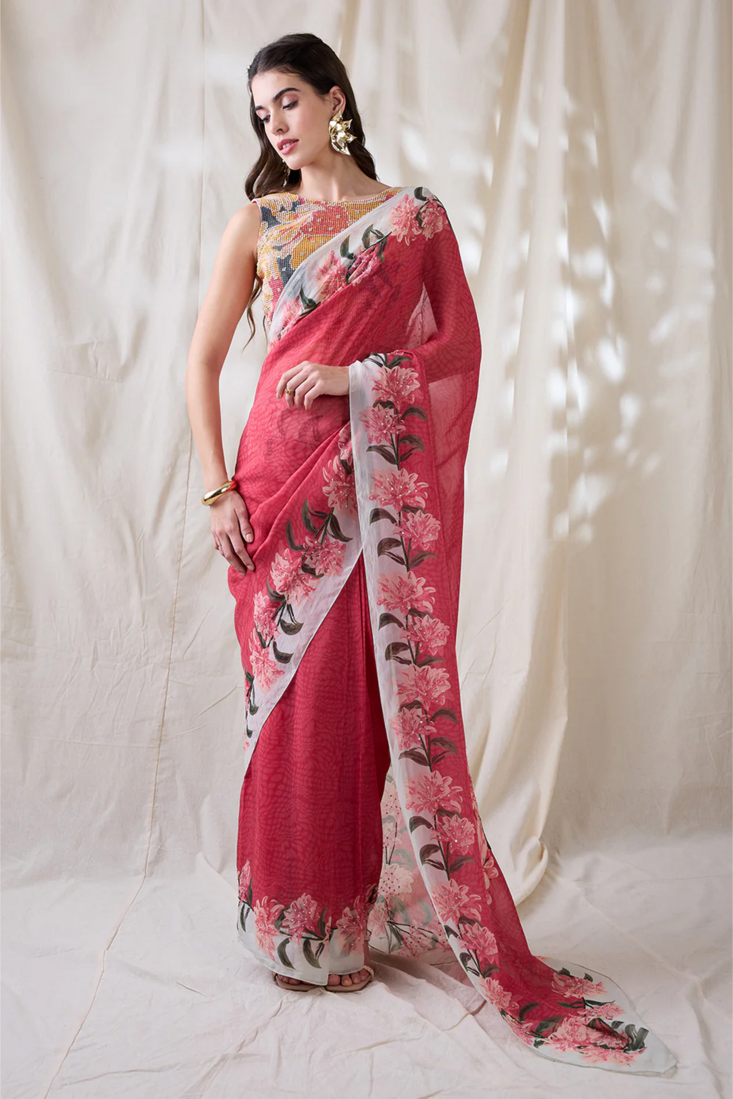 Ravya Embellished Pre-Stitched Saree Set