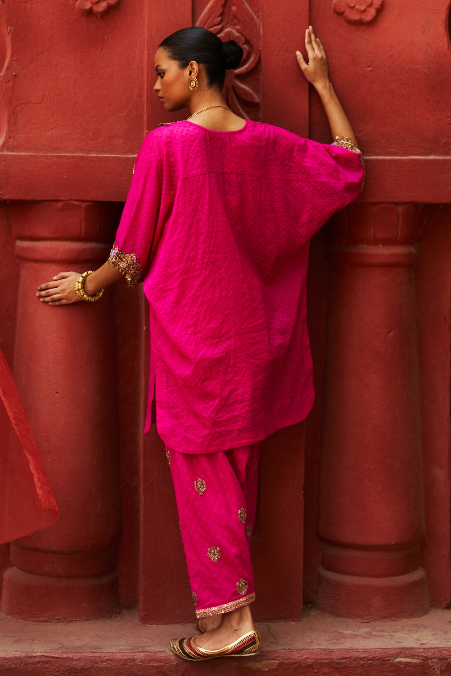 Pink Short Kaftan Kurta and Salwar Set