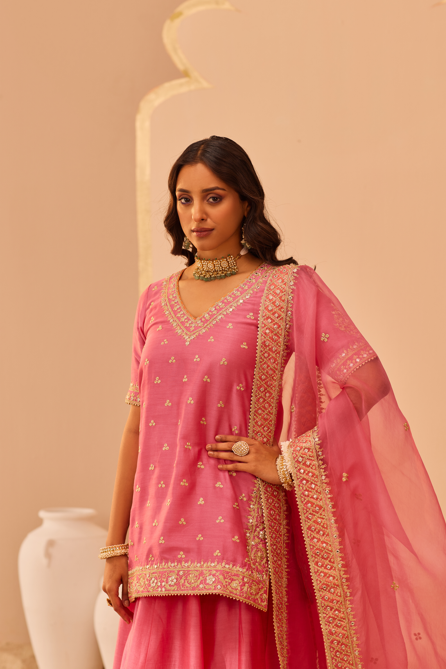 Faaiza Kurta Lehenga Set - Flamingo Pink