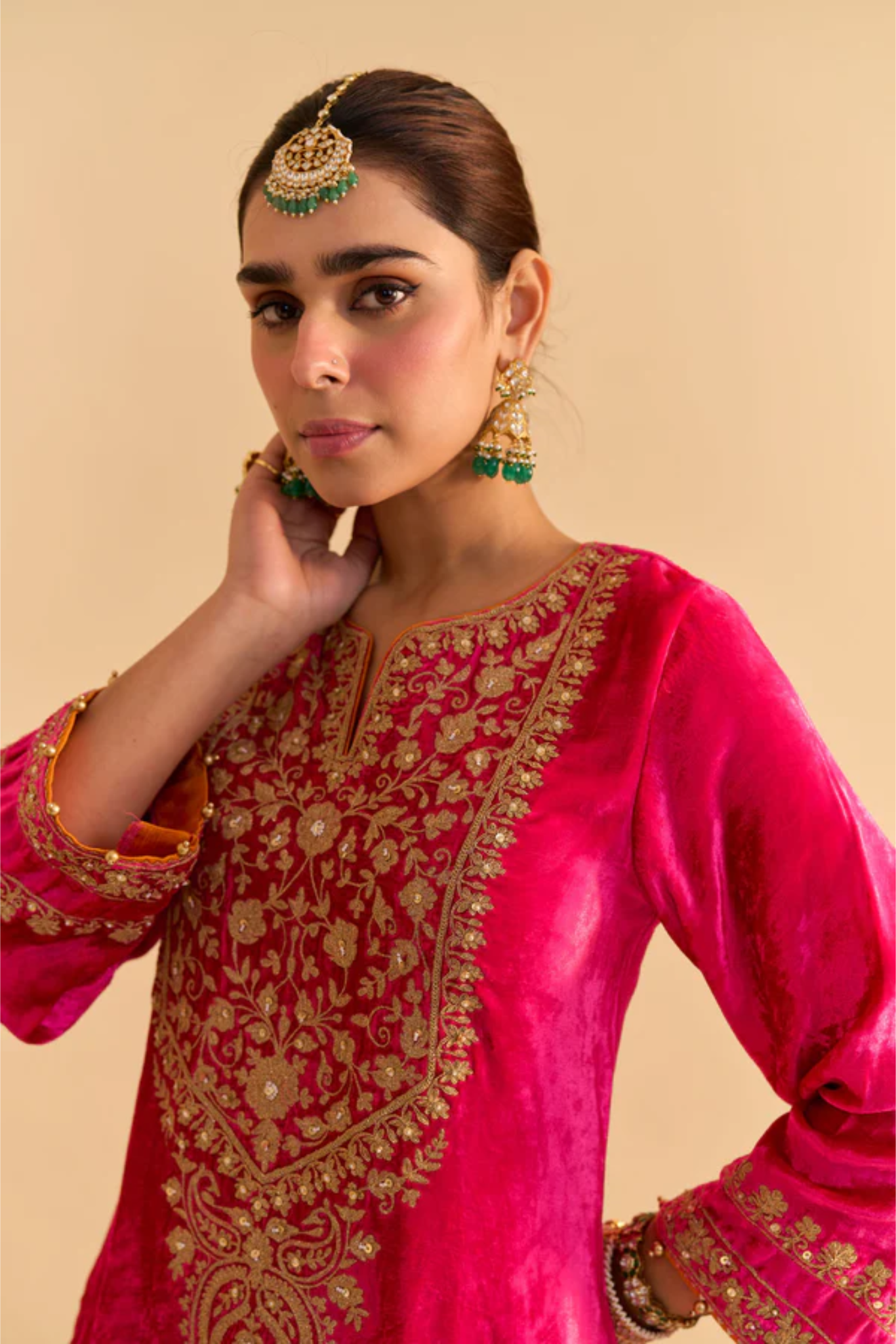 Fareeha - Silk Velvet Hotpink Kurta With Salwar