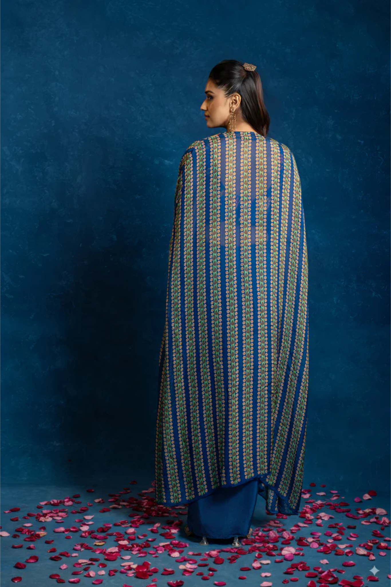 Aarani embellished drape skirt set with long cape