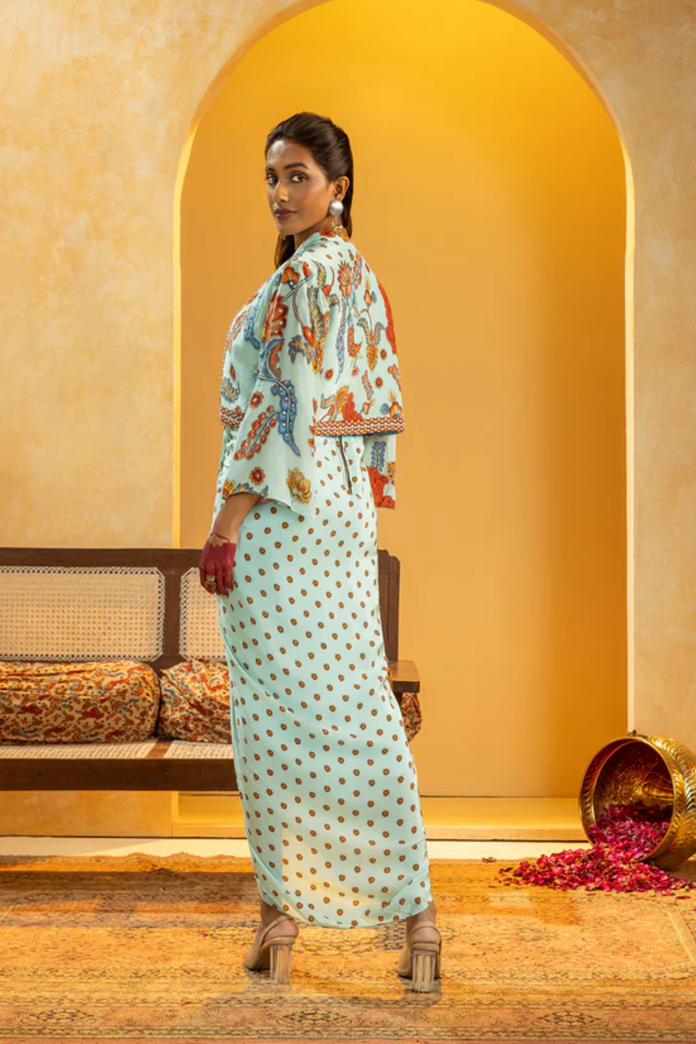 Rangtara embellished drape dress set