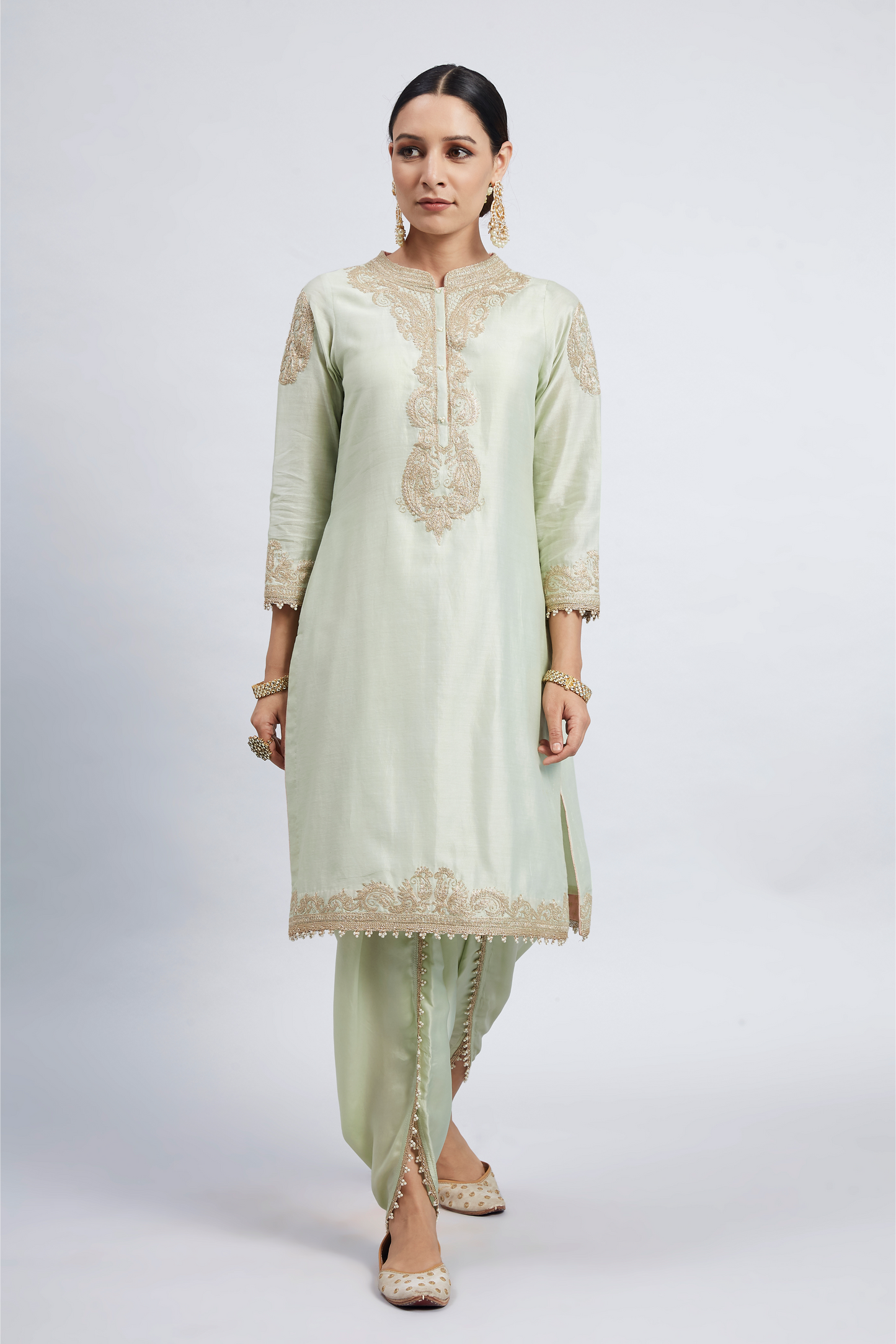 Aabisah Embroidered Kurta with Dhoti - Mint Green