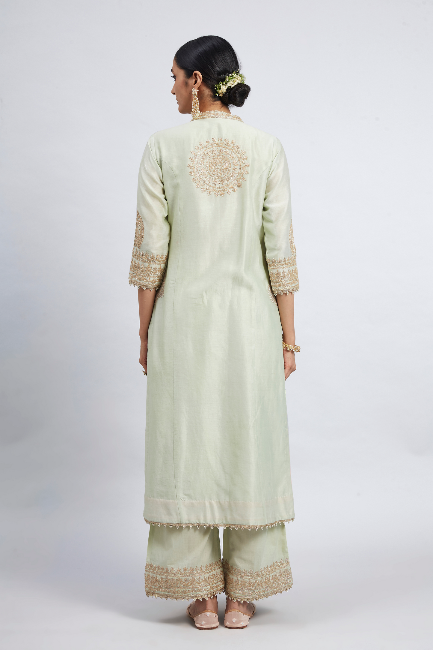 Aadirah Princess Cut Long Kurta Set - Mint Green