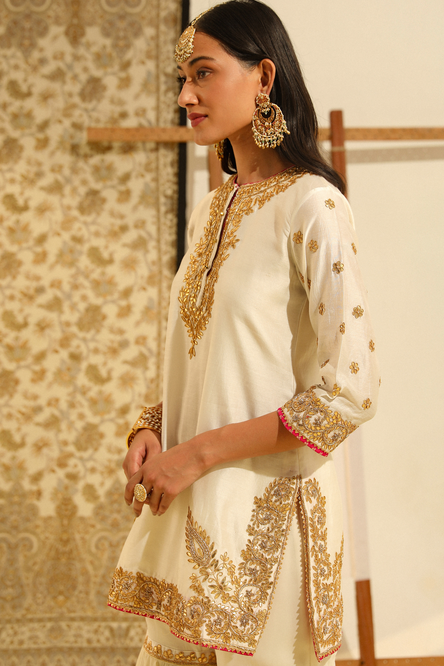 Shamshul Hand Embroidered Kurta Garara Set - Daisy Ivory