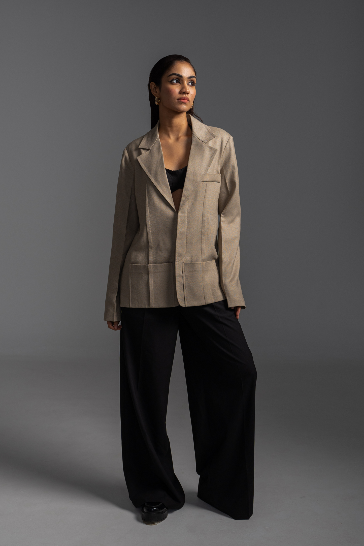 Beige Pleated Blazer