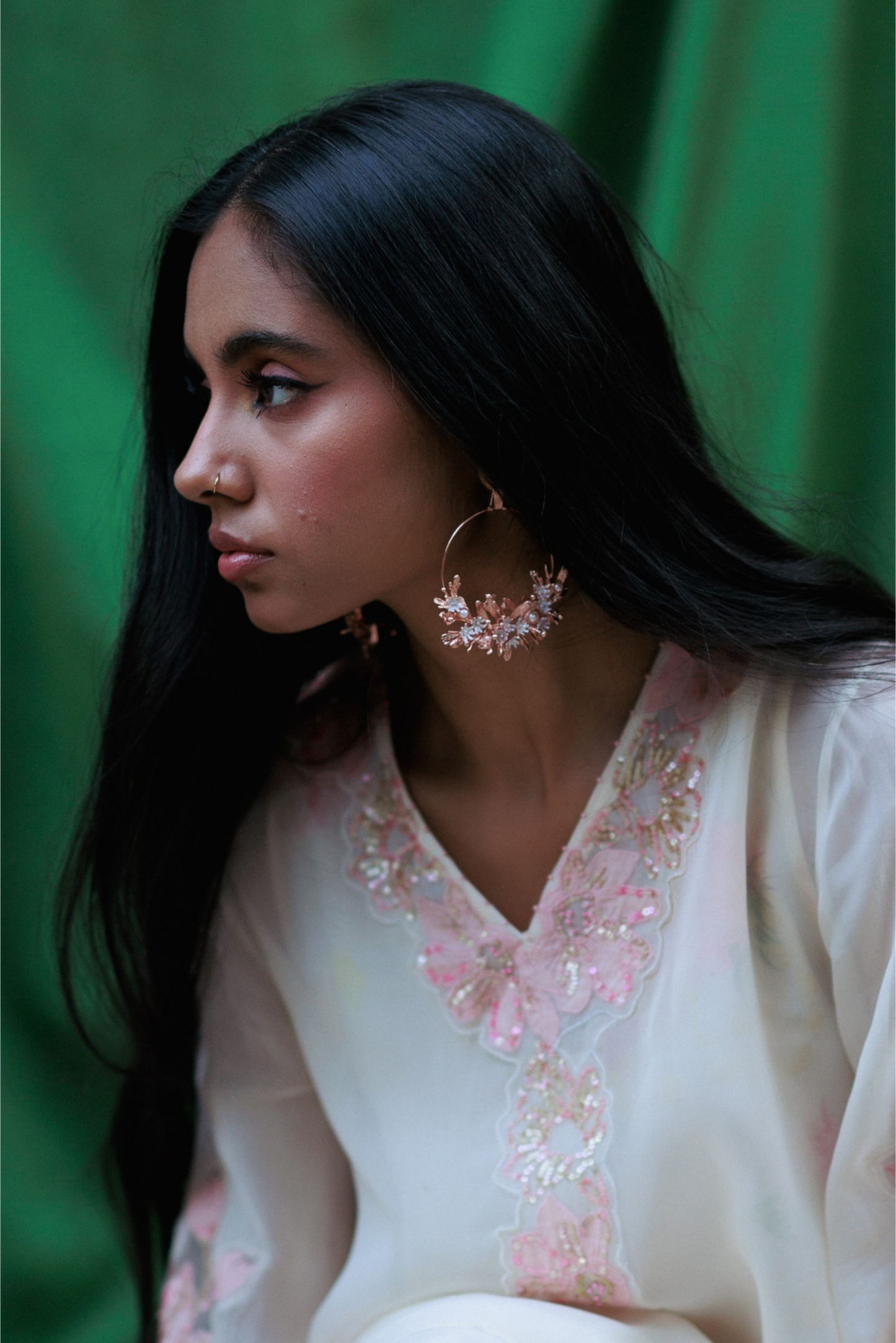 Blooming Crescent Chandbali Earrings - Rose Gold