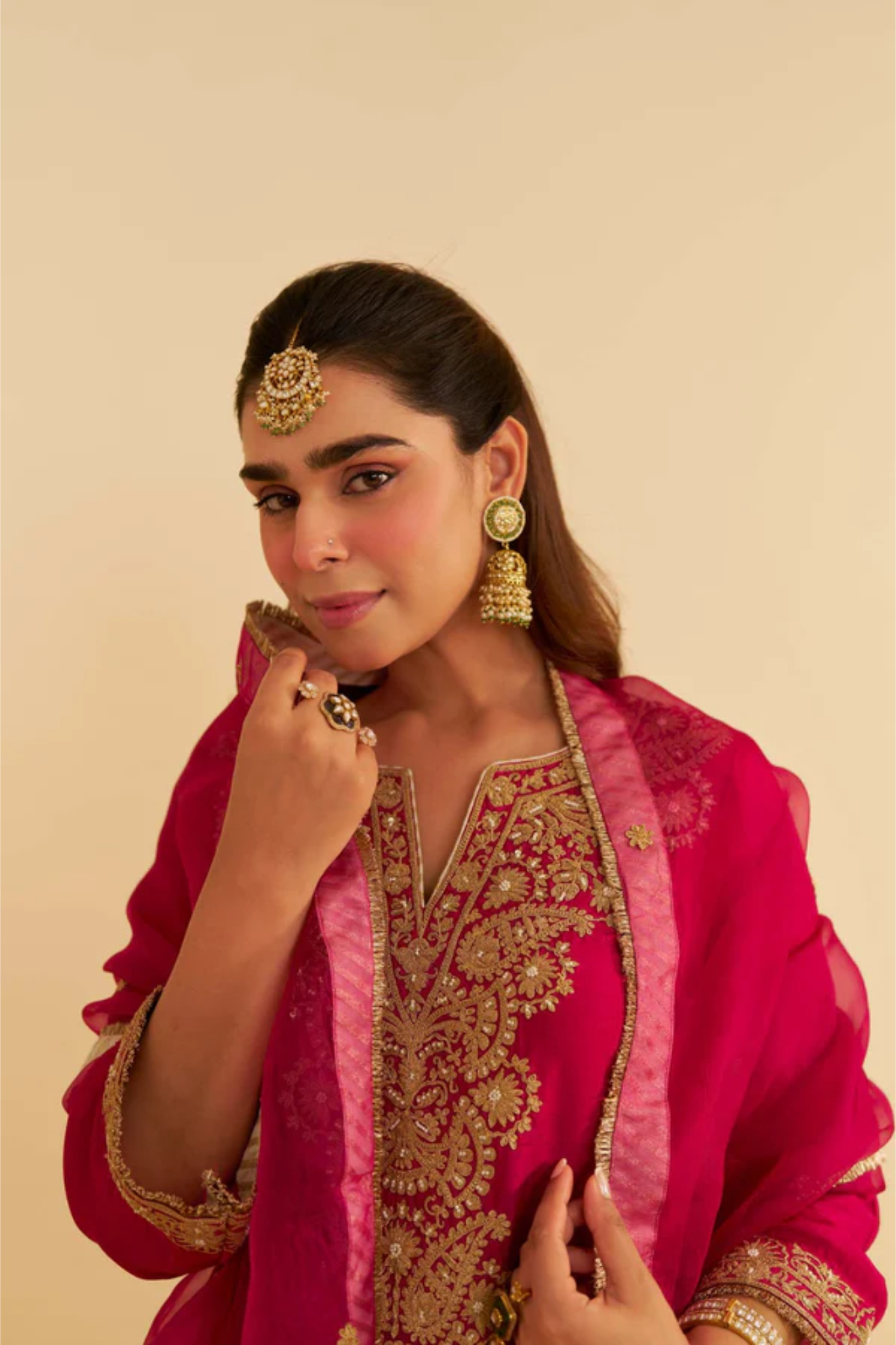Hiba - Hotpink Long Kaftan With Salwar And Dupatta