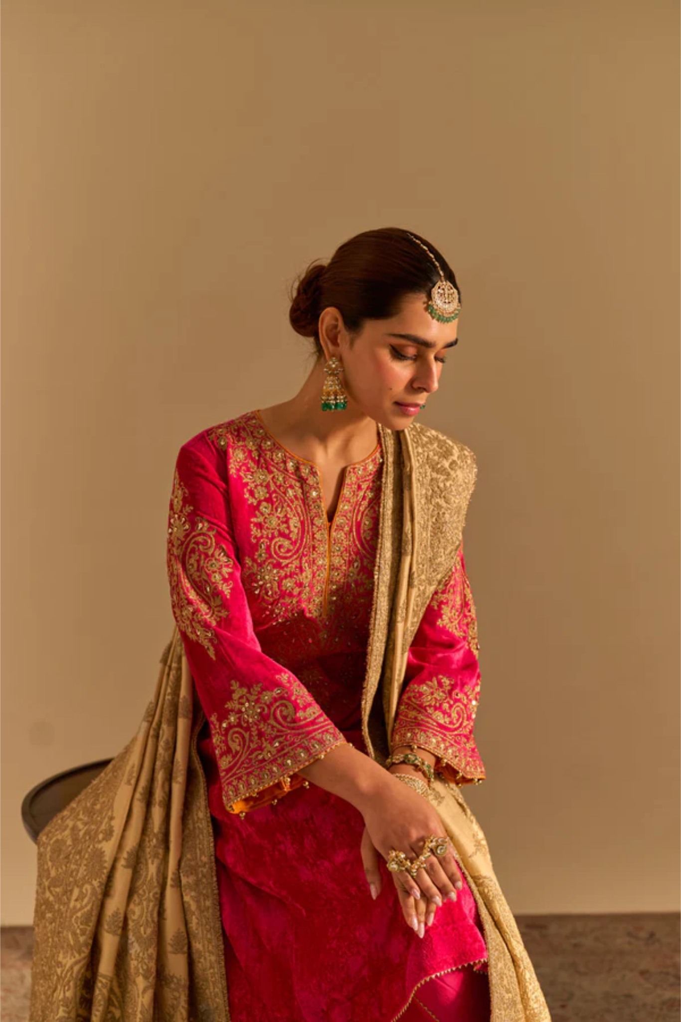 Eira - Silk Velvet Hotpink A-line Kurta With Dhoti