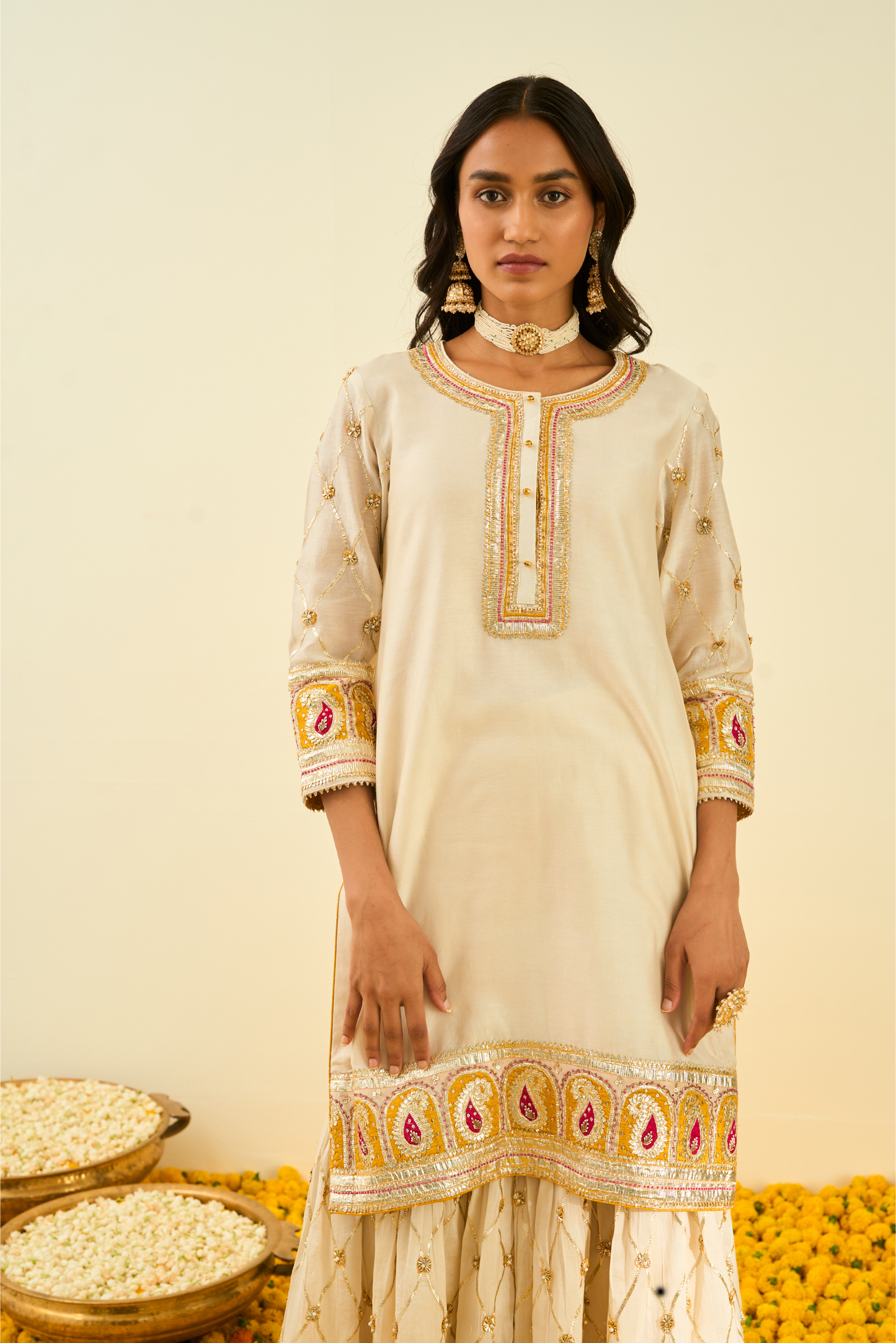 Shabina Kurta with Garara and Dupatta - Daisy Ivory