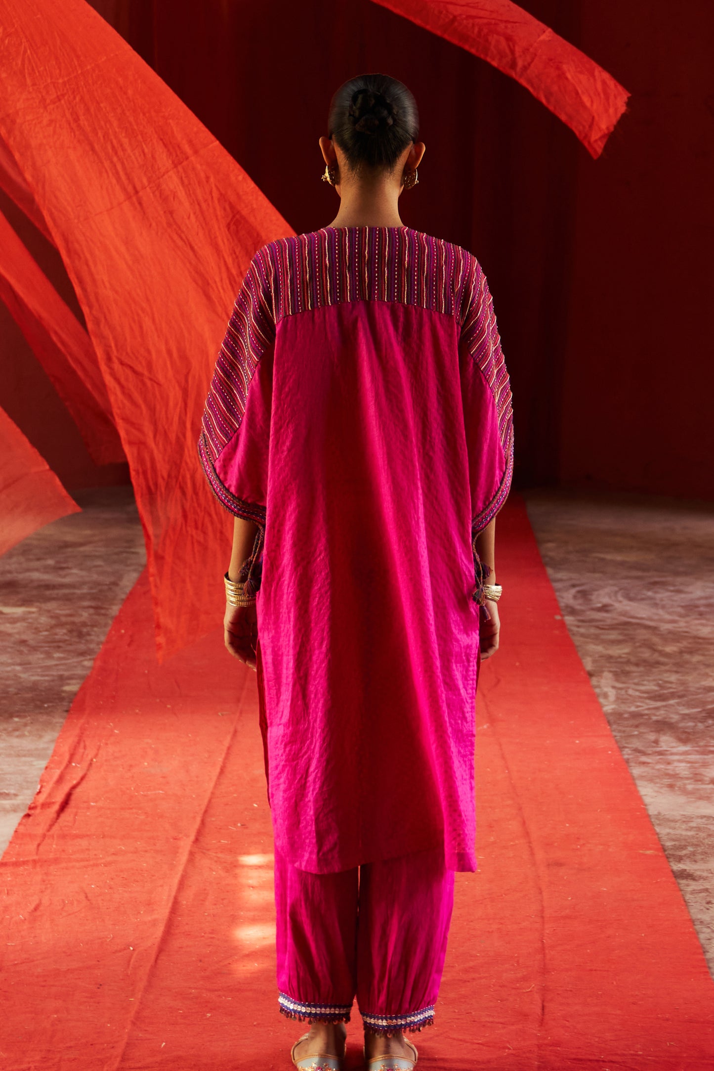 Pink Long Kaftan Kurta with Pants