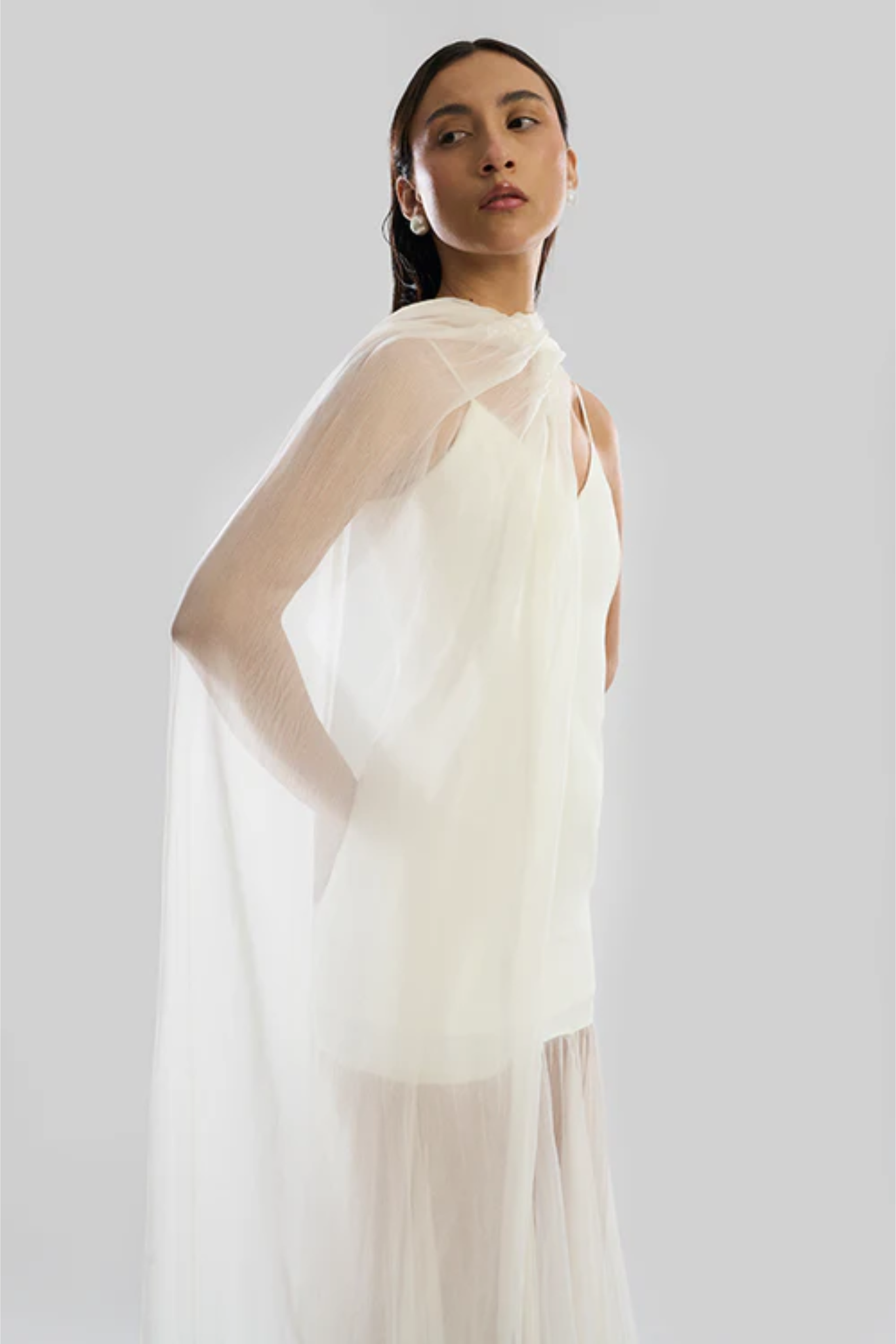 Ivory Mirage Dress with Scarf