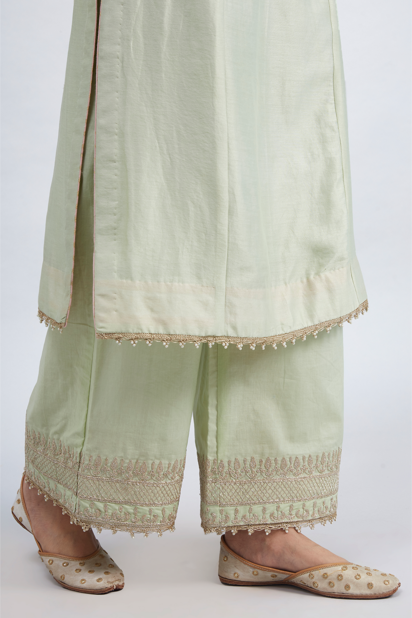 Aadah Princess Cut Long Kurta Set - Mint Green