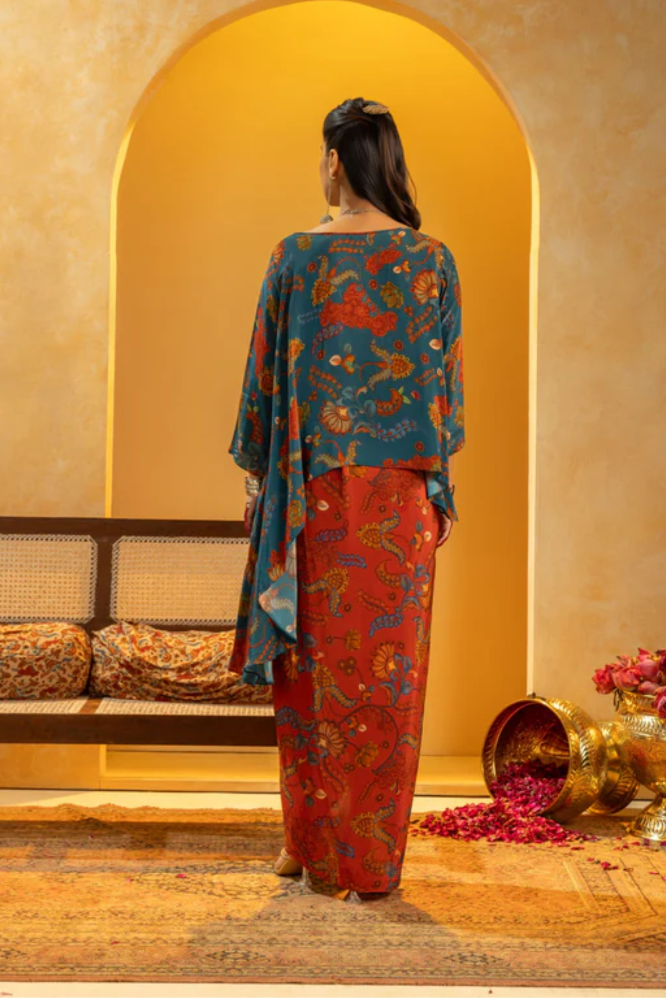 Rangtara embellished drape skirt set