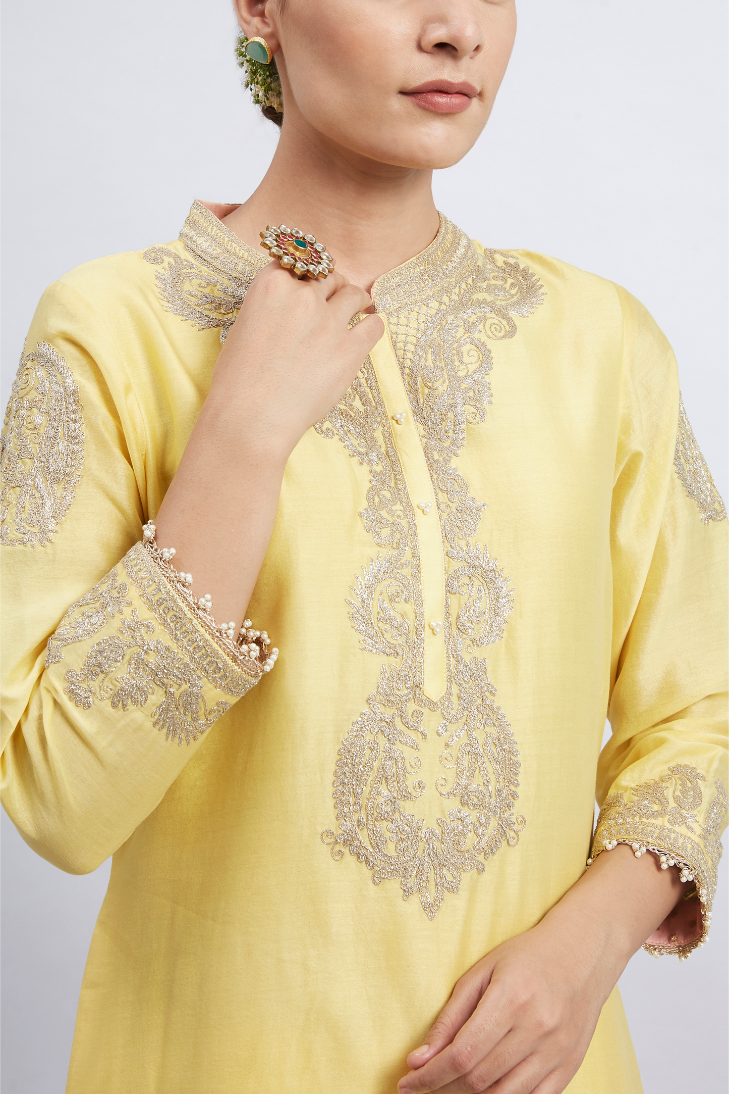 Aabisah Embroidered Kurta with Dhoti - Daffodil Yellow