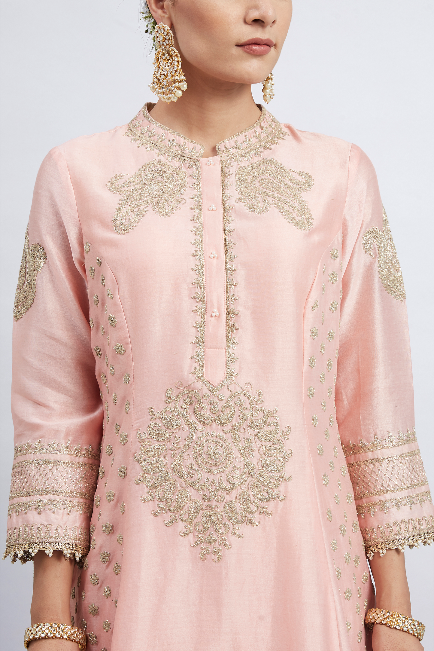 Naazira Embroidered Kurta Set - Carnation Pink