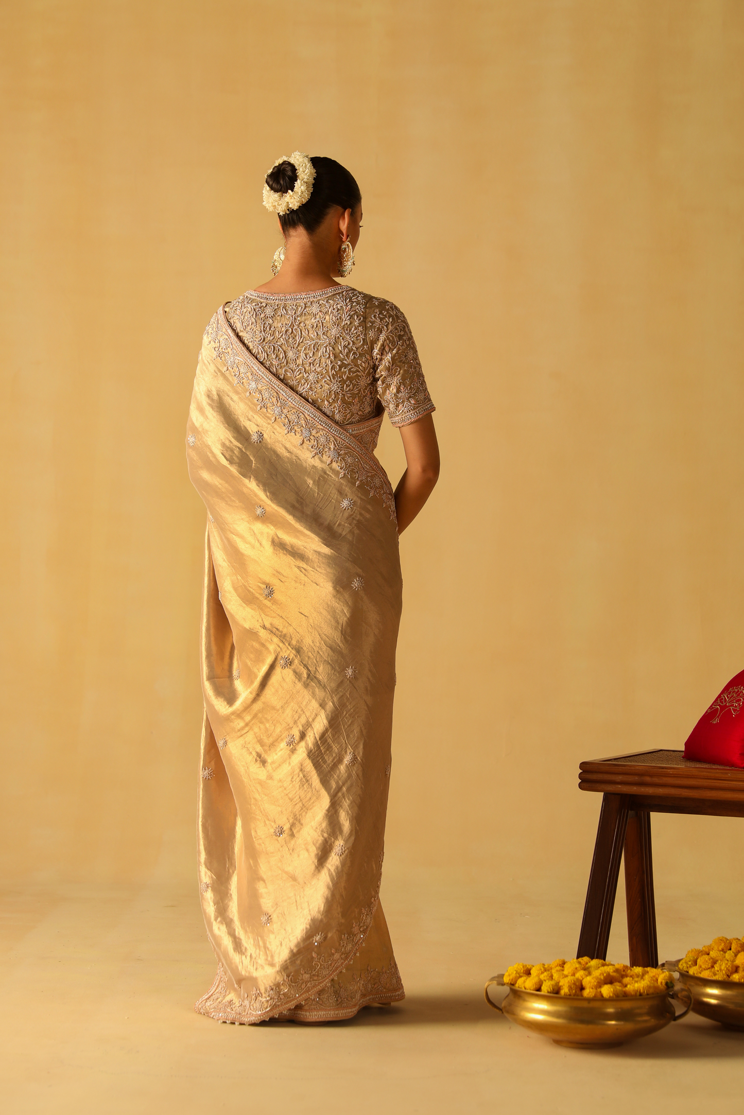 Saraa - Gold Brocade Saree Set