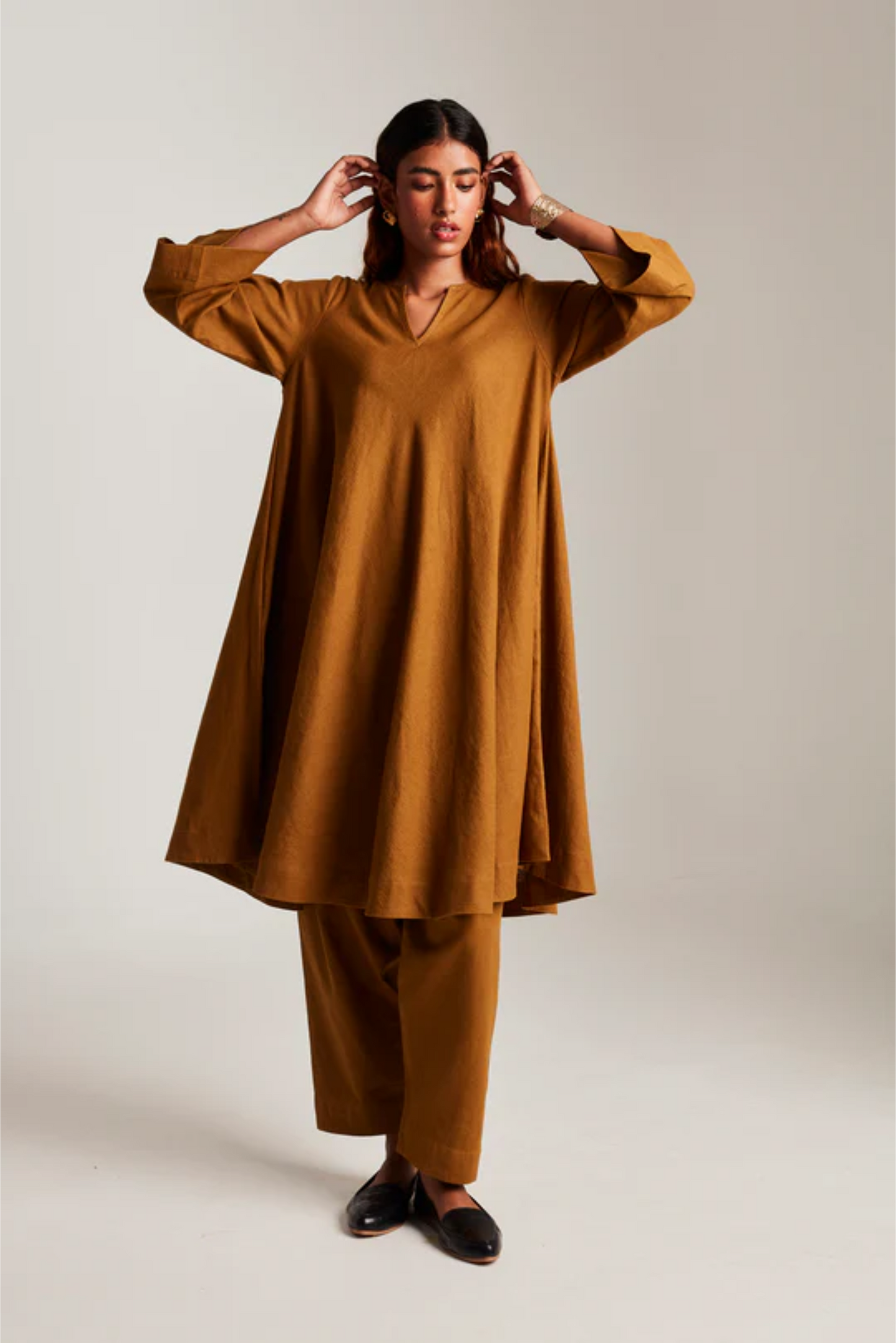 Olive Co-Linen Pheran Kurta Set