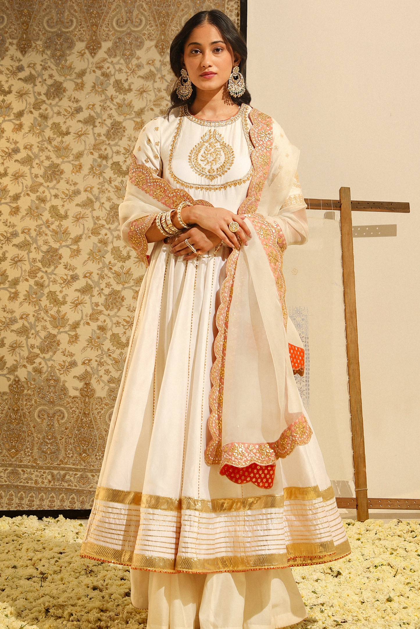 Irshaad Hand Embroidered Anarkali Set - Daisy Ivory