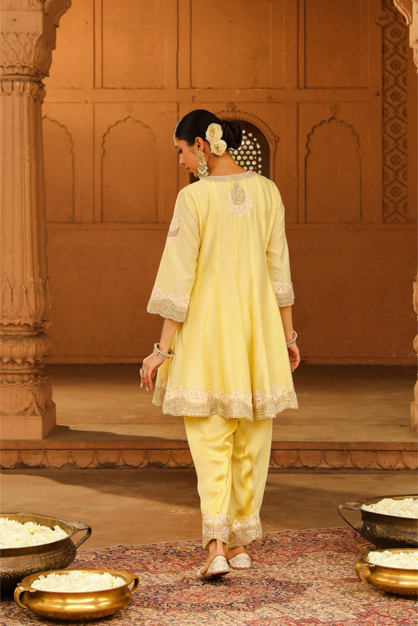 Faria Short Anarkali with salwar and dupatta - Lemon Yellow