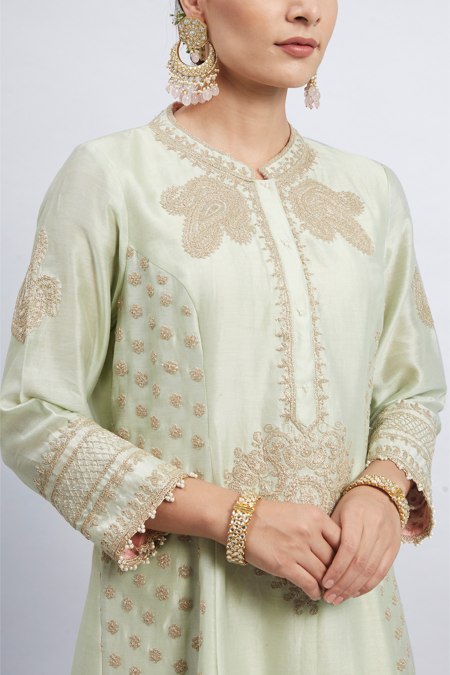 Naazira Embroidered Kurta Set - Mint Green