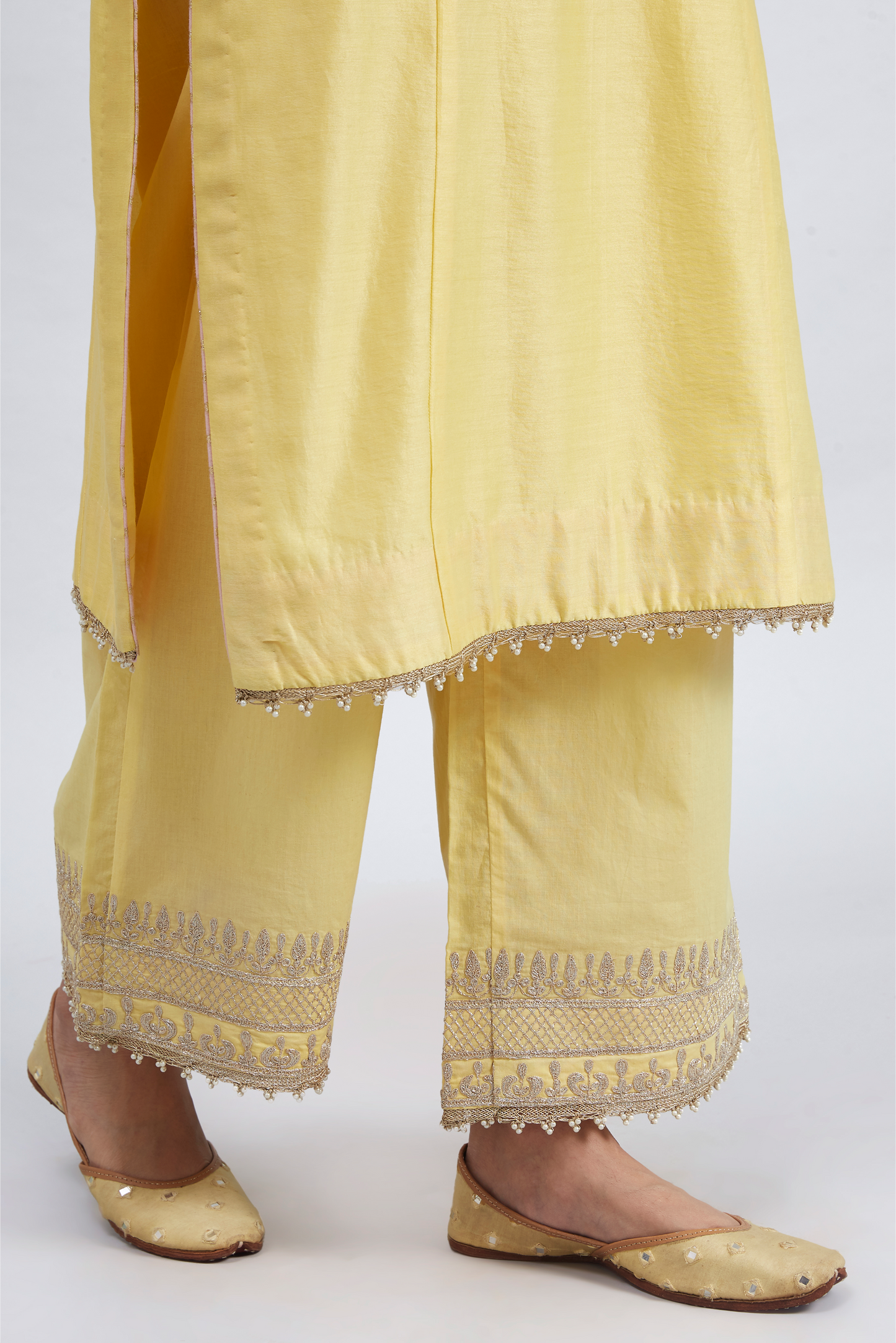 Aadah Princess Cut Long Kurta Set - Daffodil Yellow